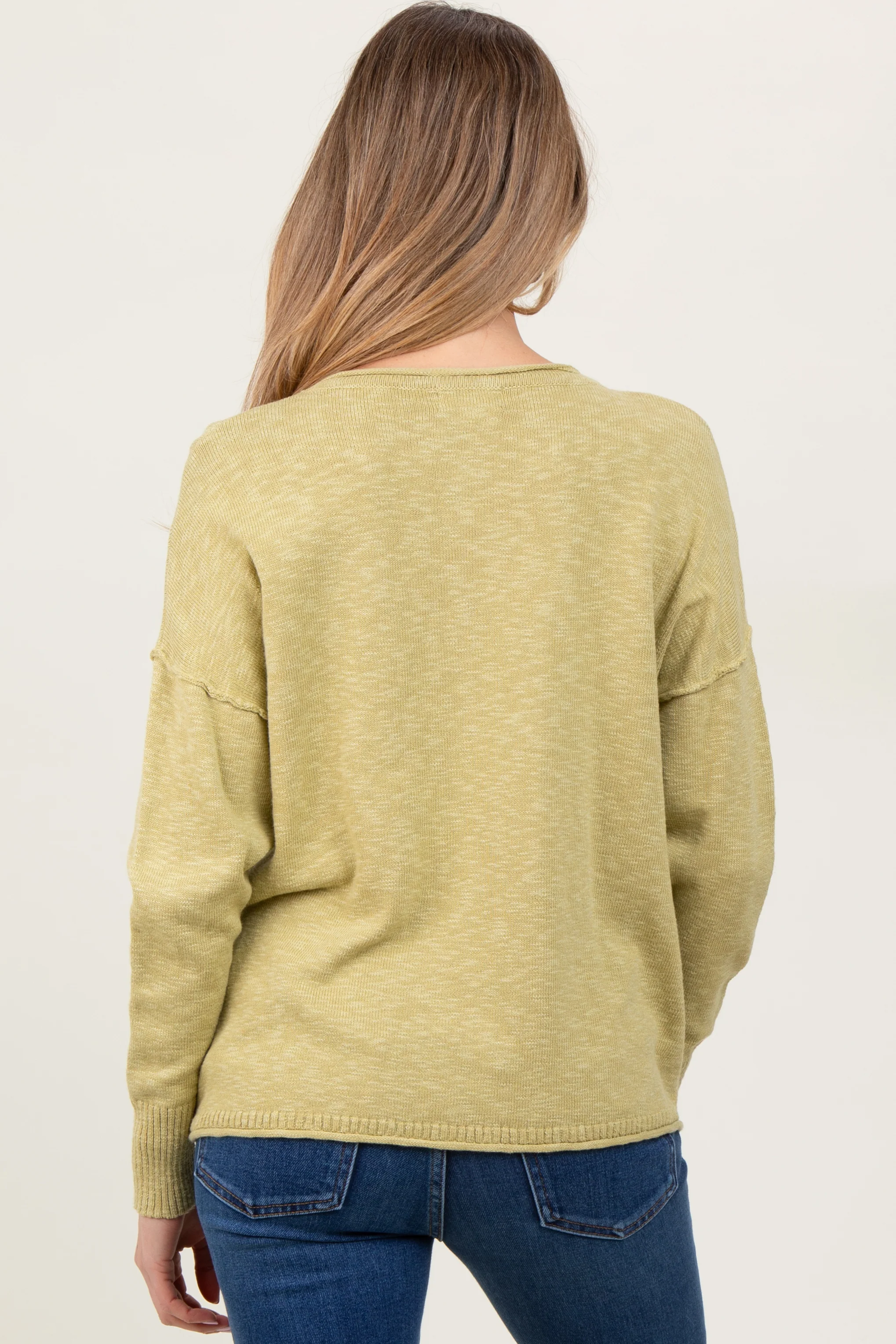 Lime Heather Unfinished Hem Maternity Sweater - Image 4