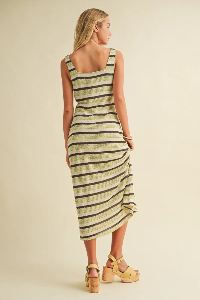 Lime Multi Square Neck Striped Sleeveless Dress - Image 5