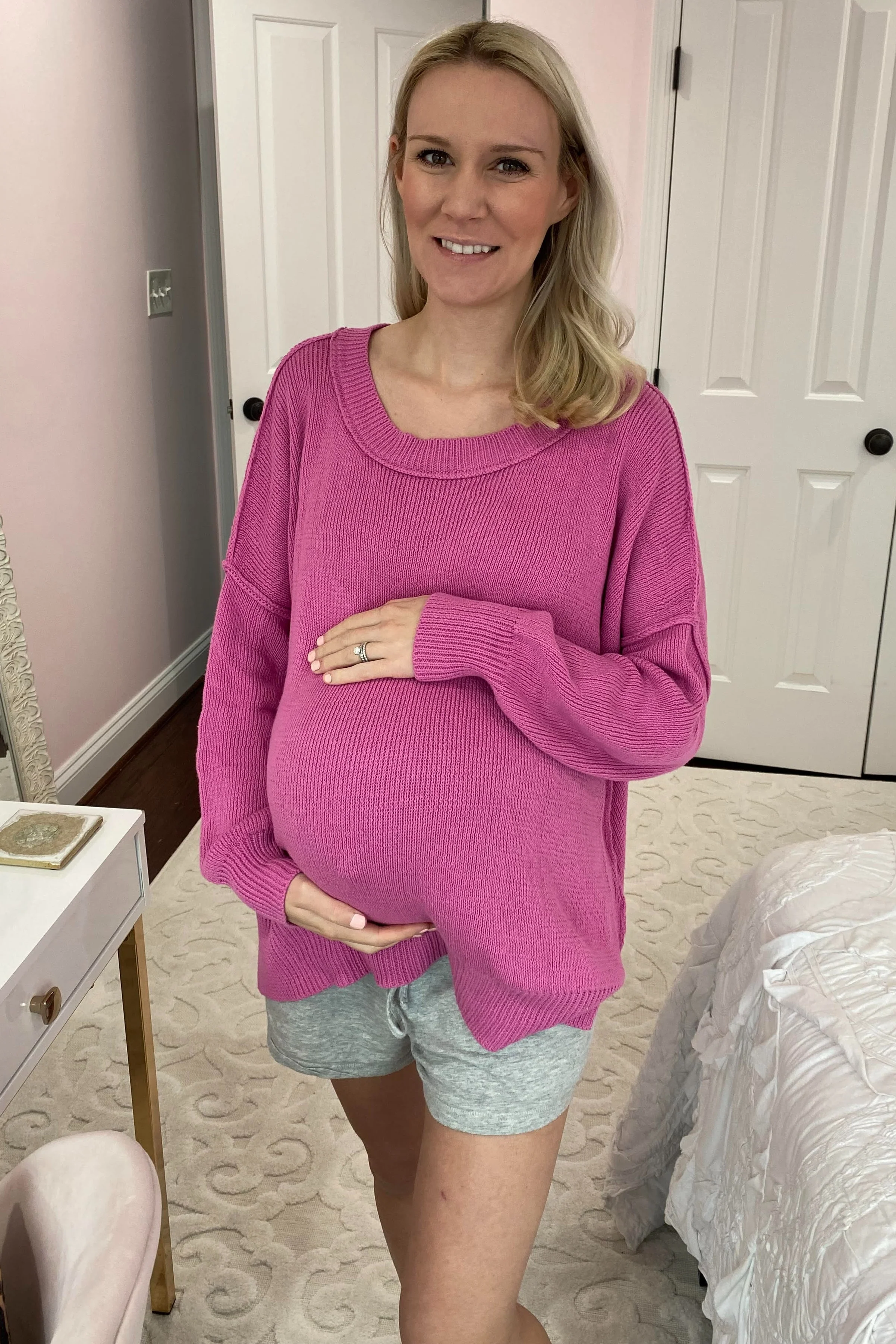 Magenta Exposed Seam Side Slit Maternity Sweater - Image 7