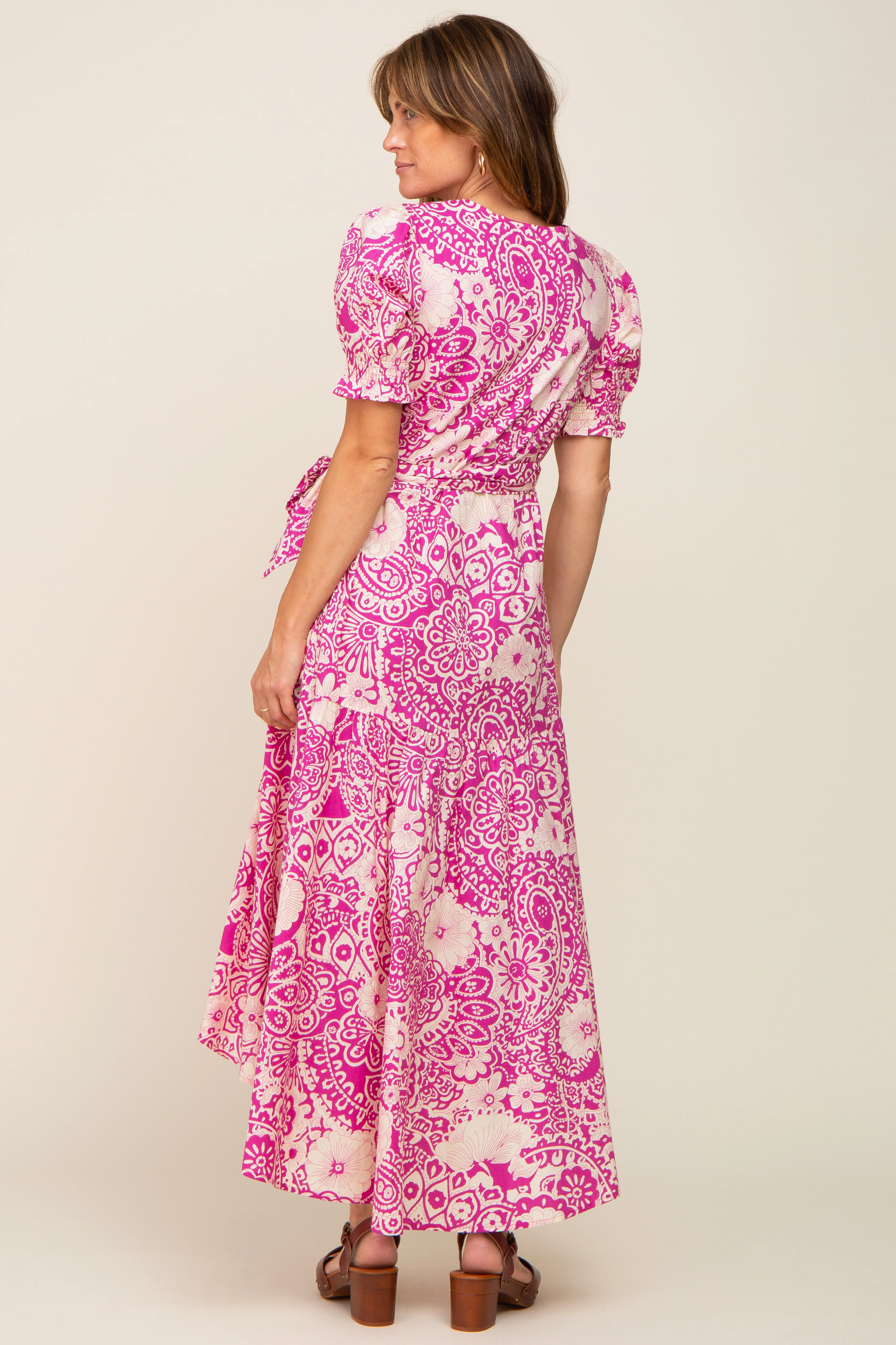 Magenta Floral Paisley Wrap Dress - Image 3