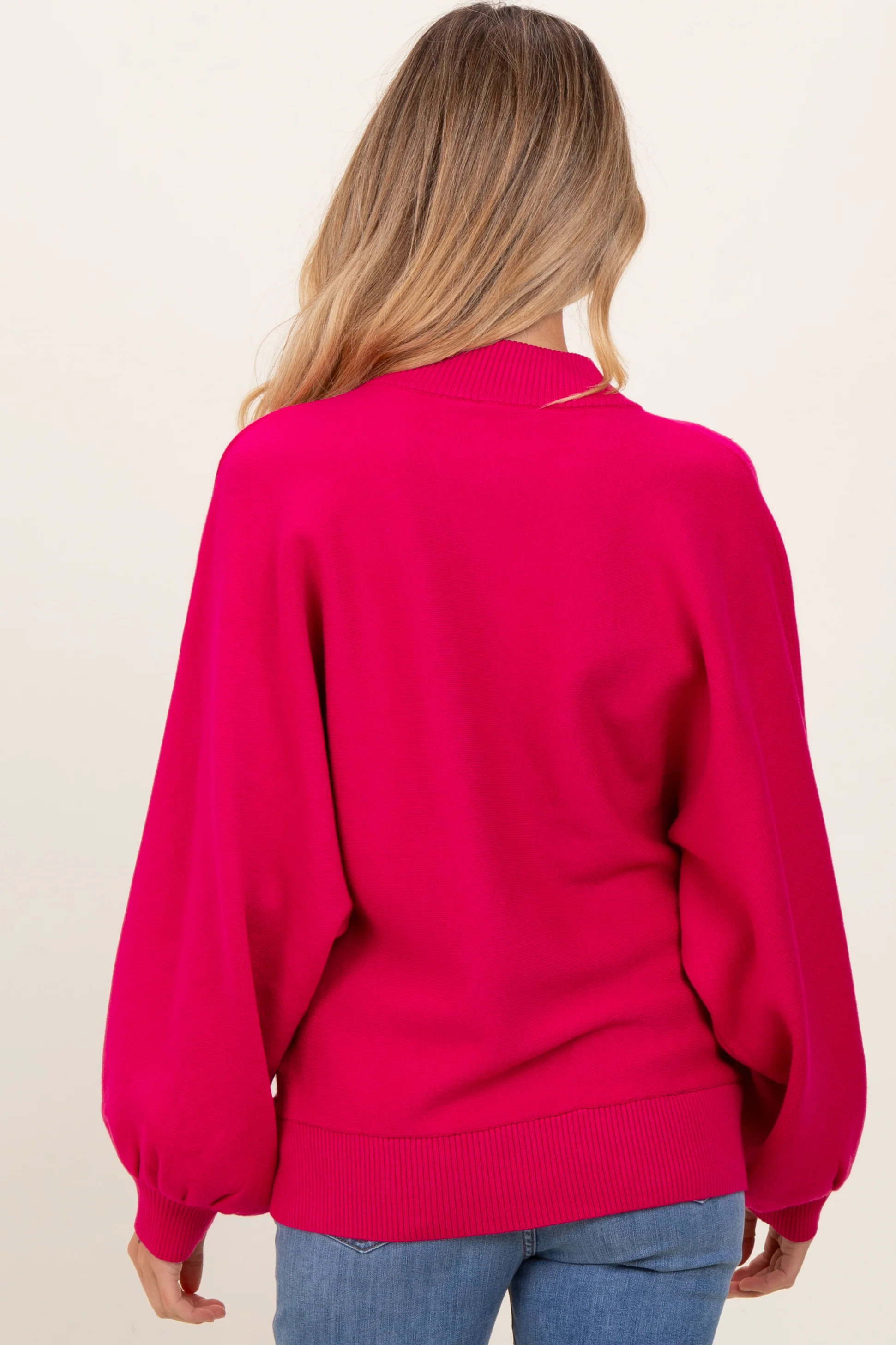 Magenta Oversized Bubble Sleeve Maternity Sweater - Image 4