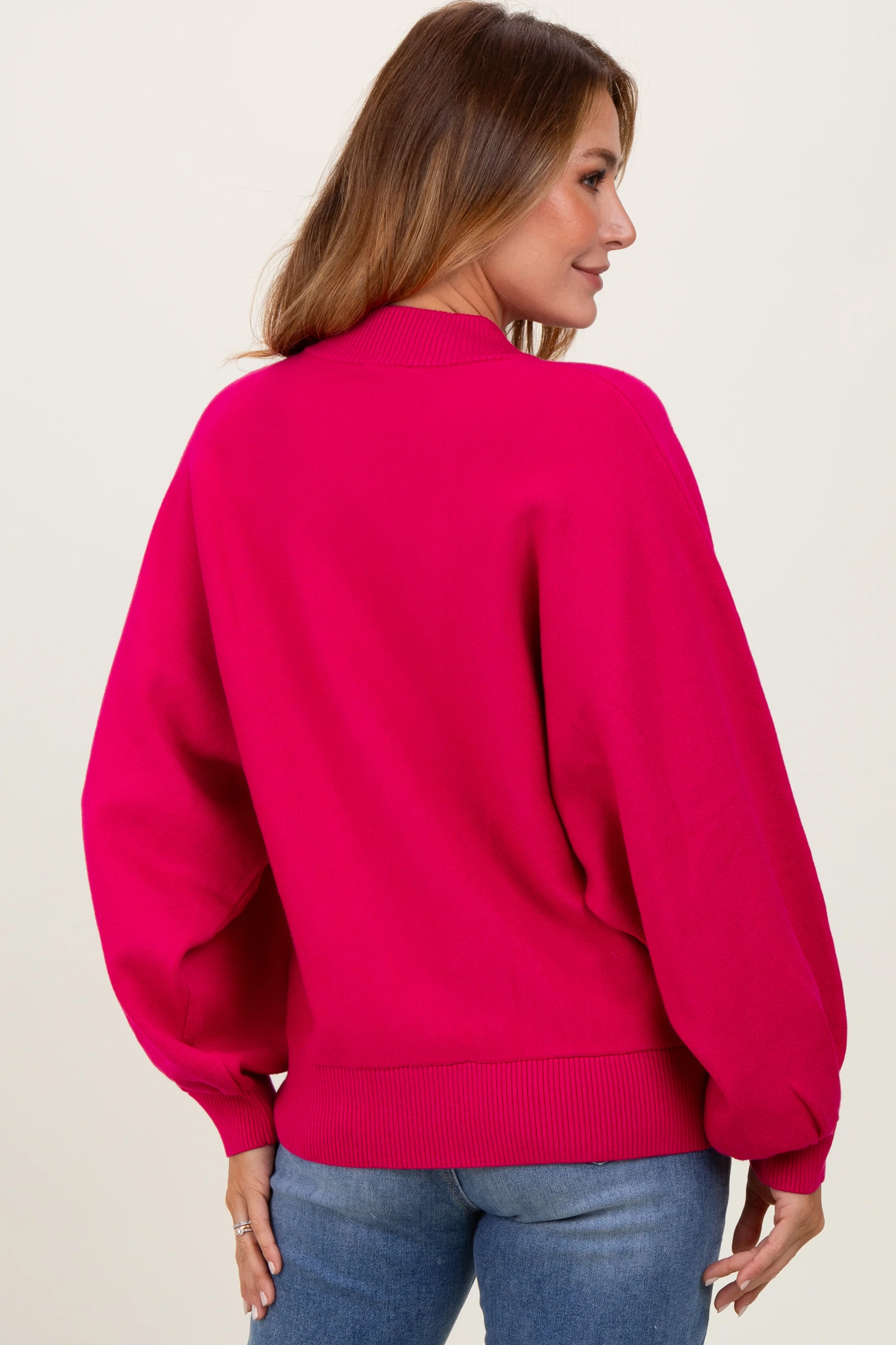 Magenta Oversized Bubble Sleeve Sweater - Image 3
