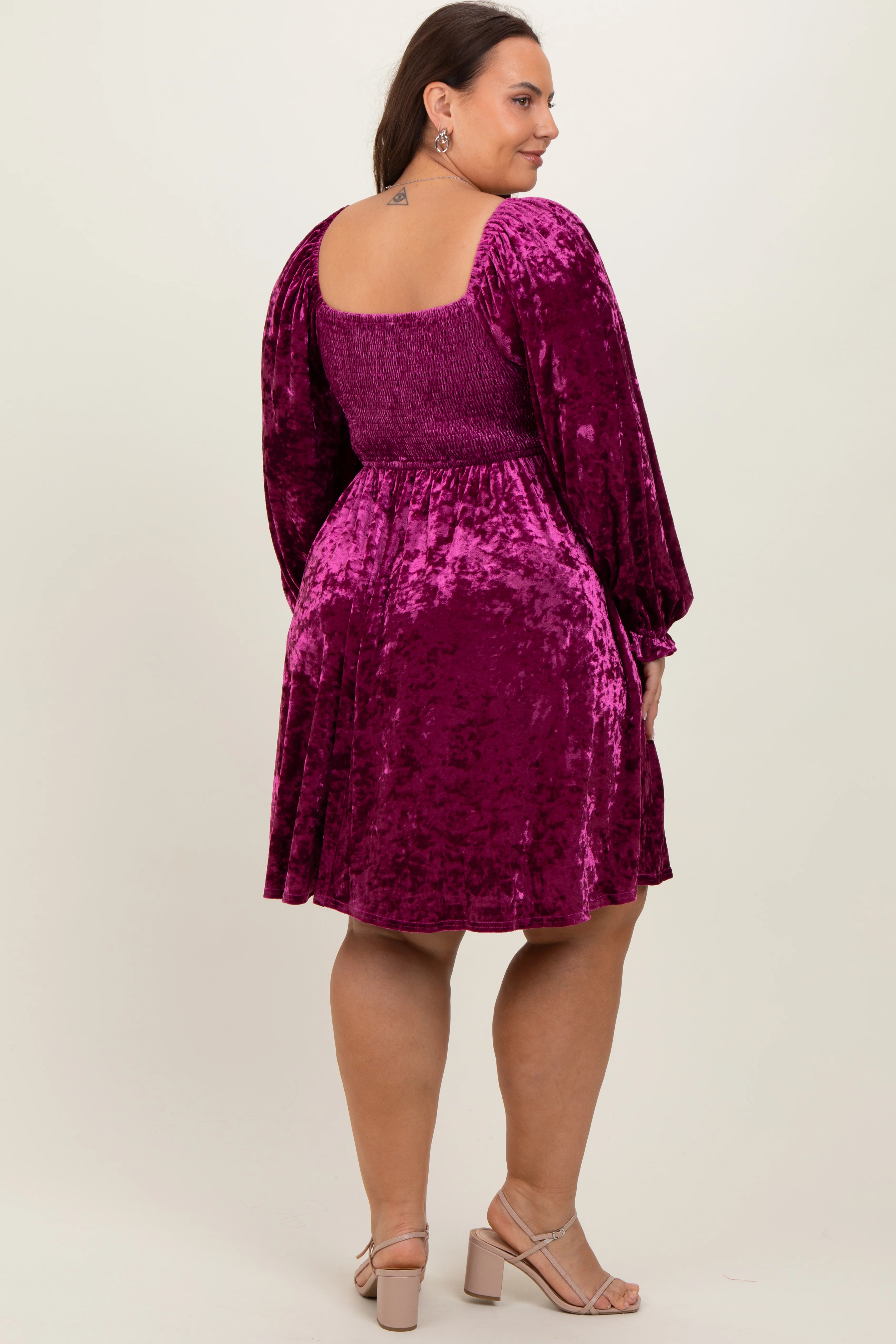 Magenta Velour Square Neck Plus Dress - Image 4