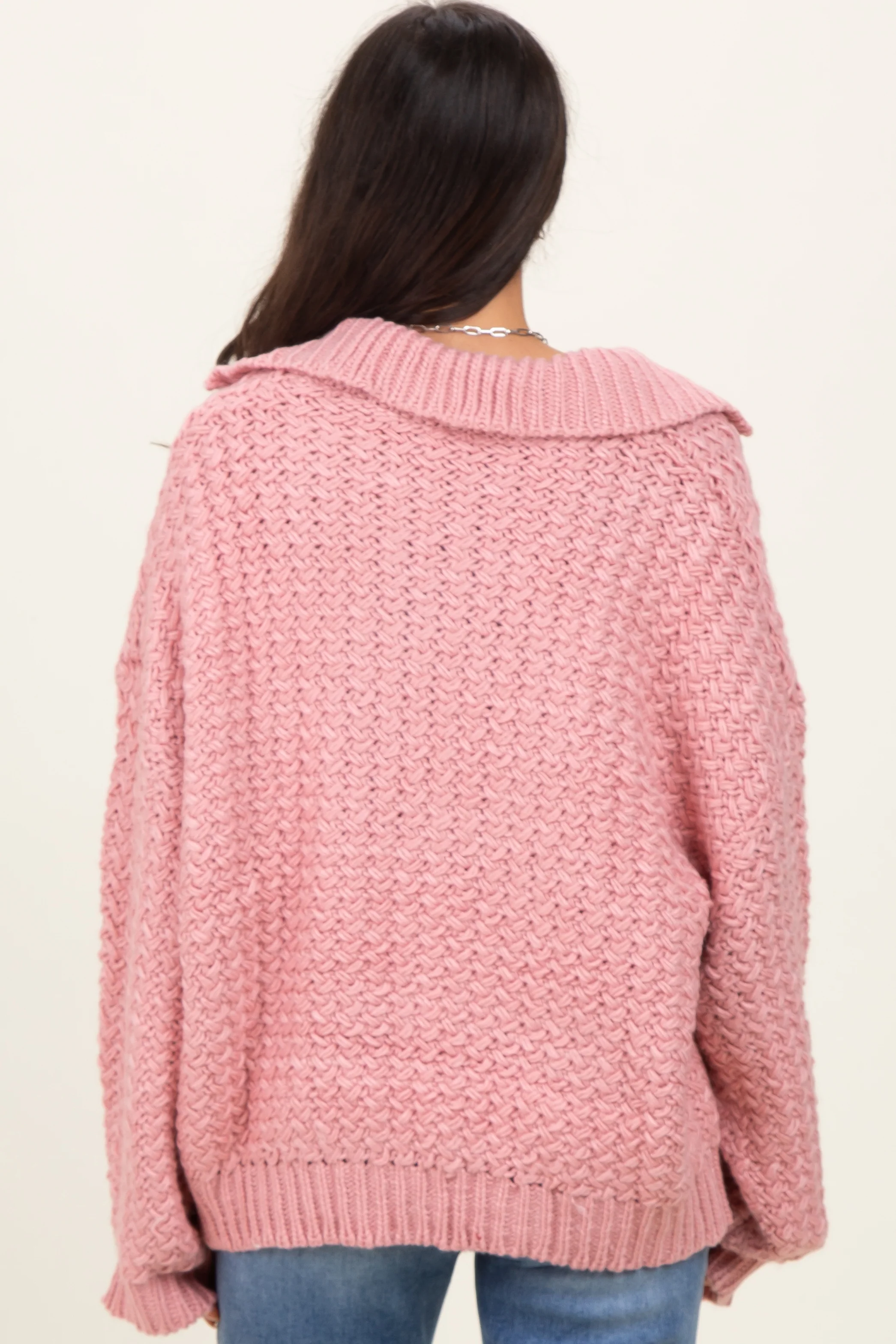 Mauve Collared Cable Knit Sweater - Image 3