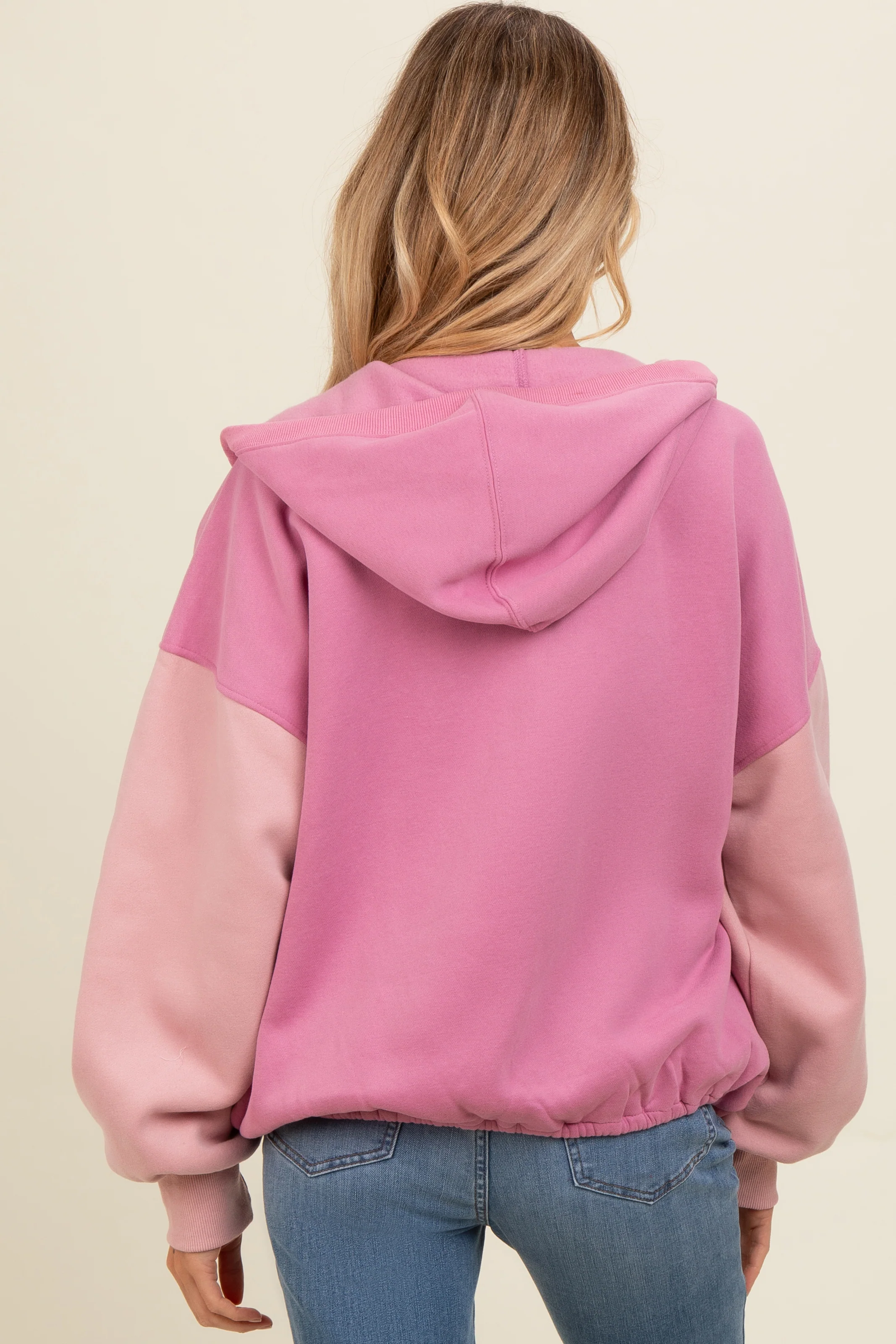 Mauve Colorblock Half Zip Maternity Hoodie - Image 4