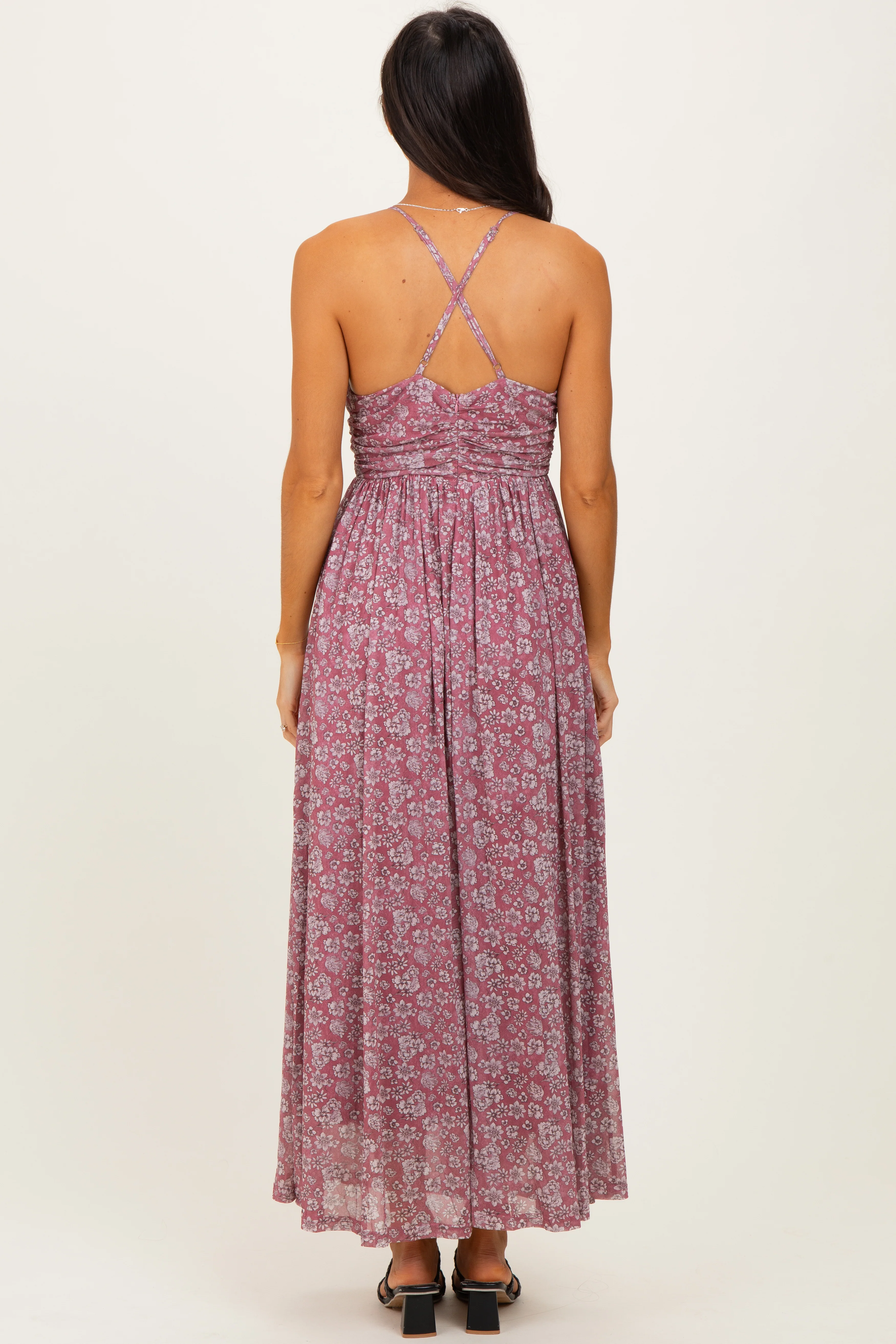 Mauve Criss-Cross Back Mesh Dress - Image 9