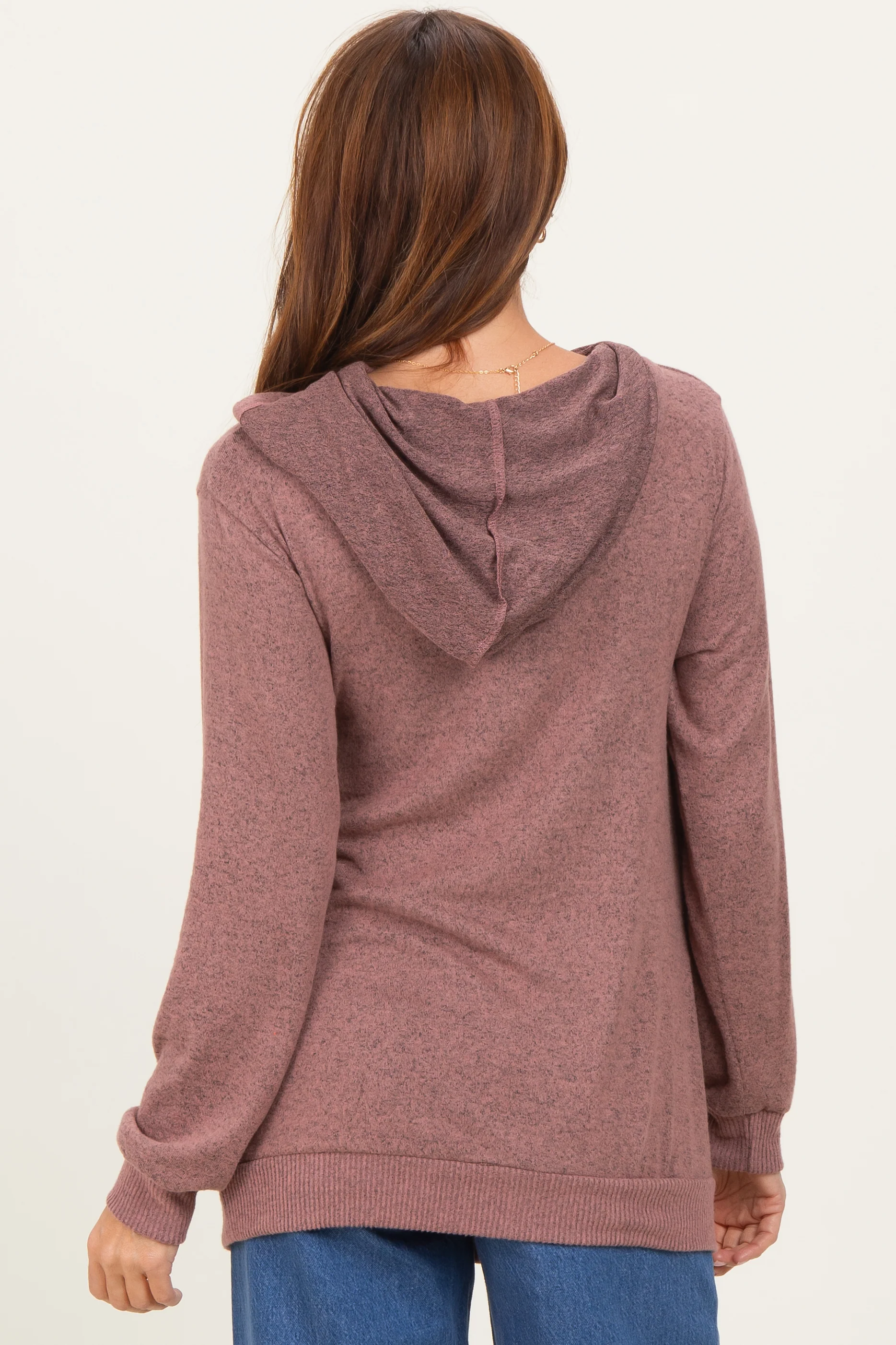 Mauve Double Layer Long Sleeve Nursing Hoodie - Image 4