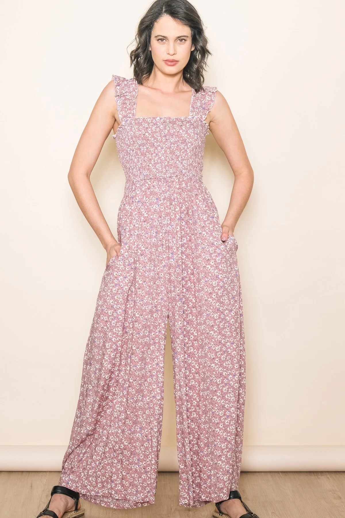 Mauve Floral Flowy Maternity Jumpsuit - Image 5