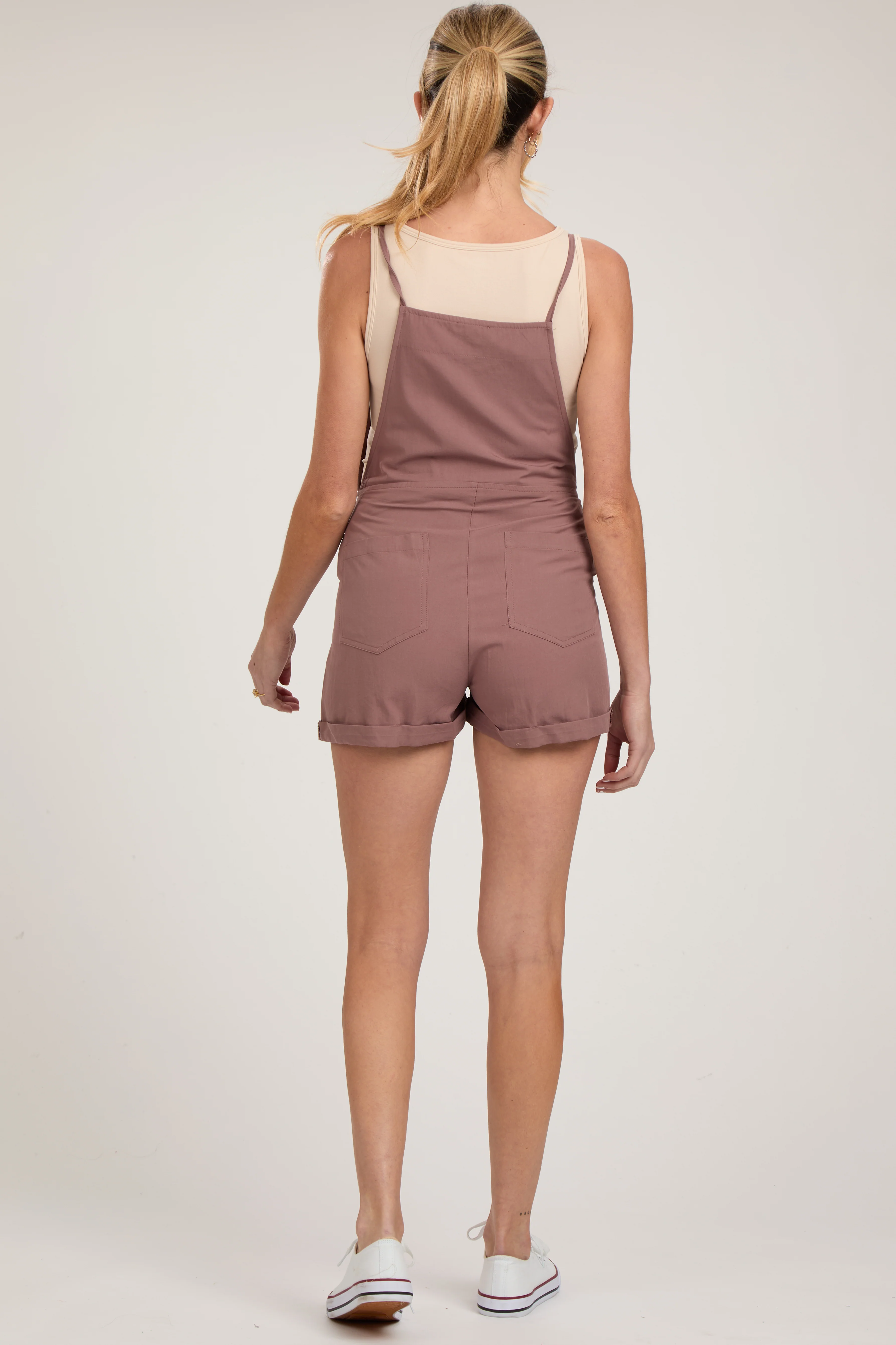 Mauve Front Pocket Maternity Short Overalls - Image 4