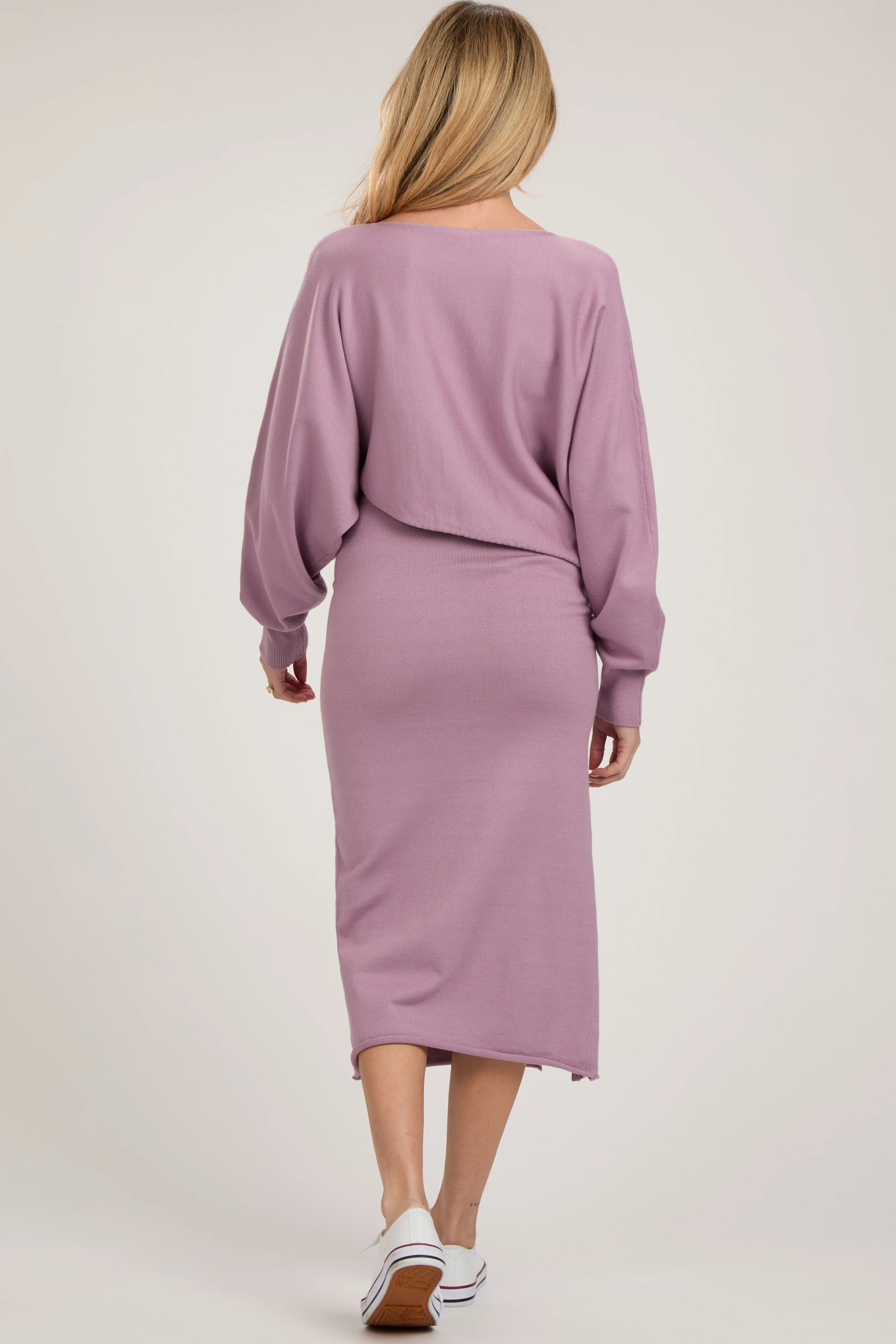 Mauve Knit Long Sleeve Crop Top Maternity Midi Skirt Set - Image 3