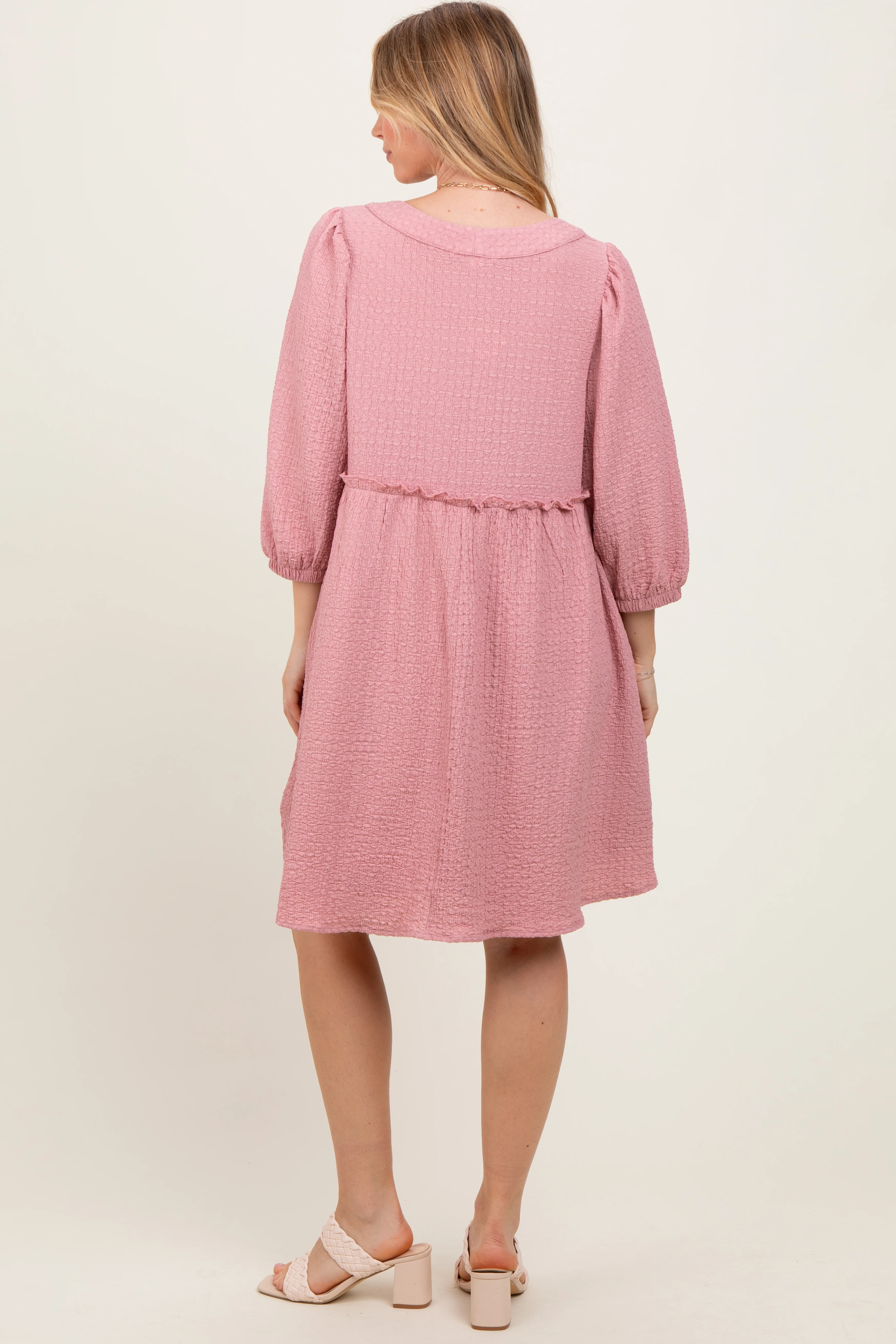 Mauve Knit Ruffle Trim Dress - Image 3