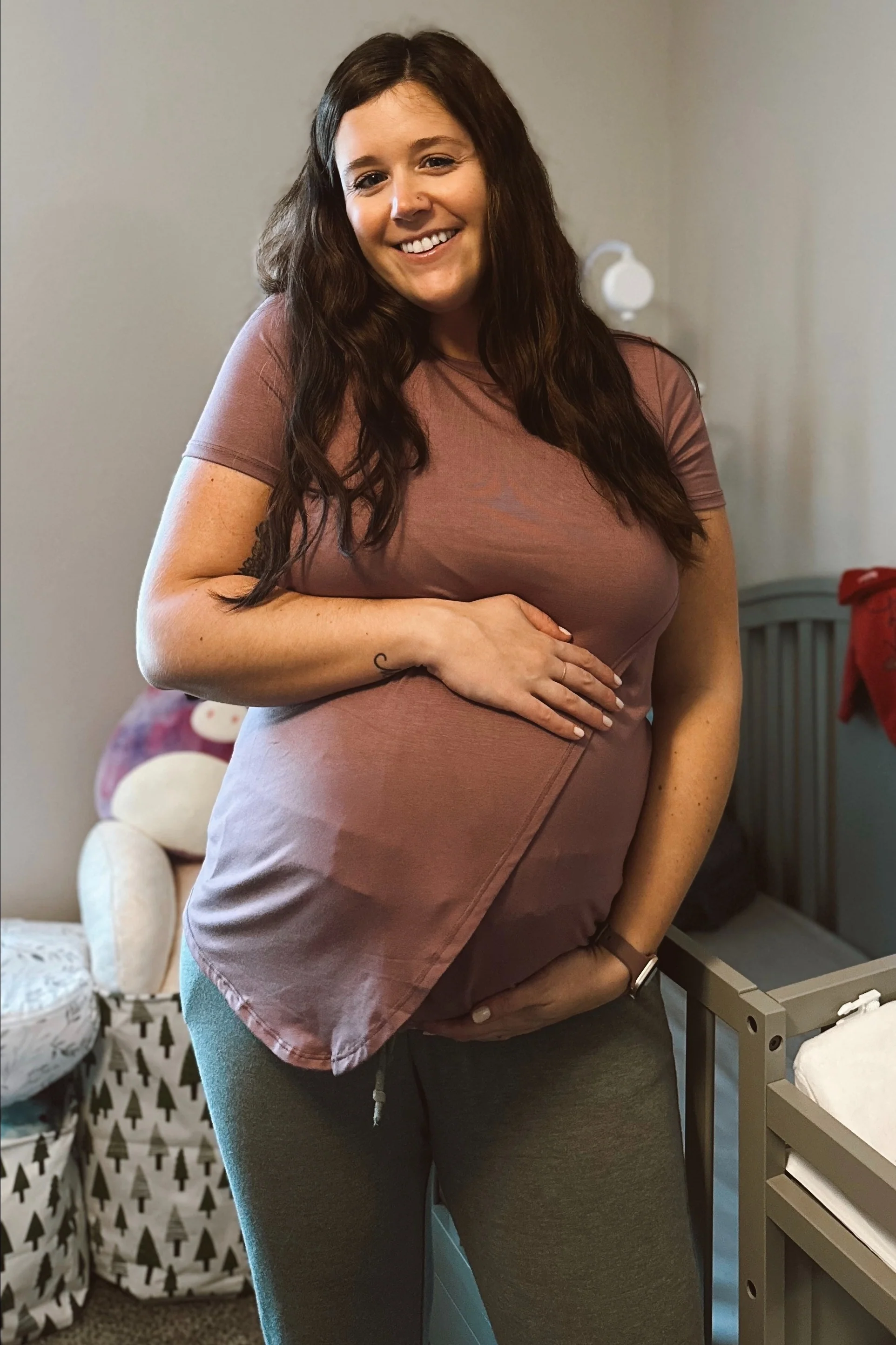 Mauve Layered Wrap Front Maternity Nursing Top - Image 6