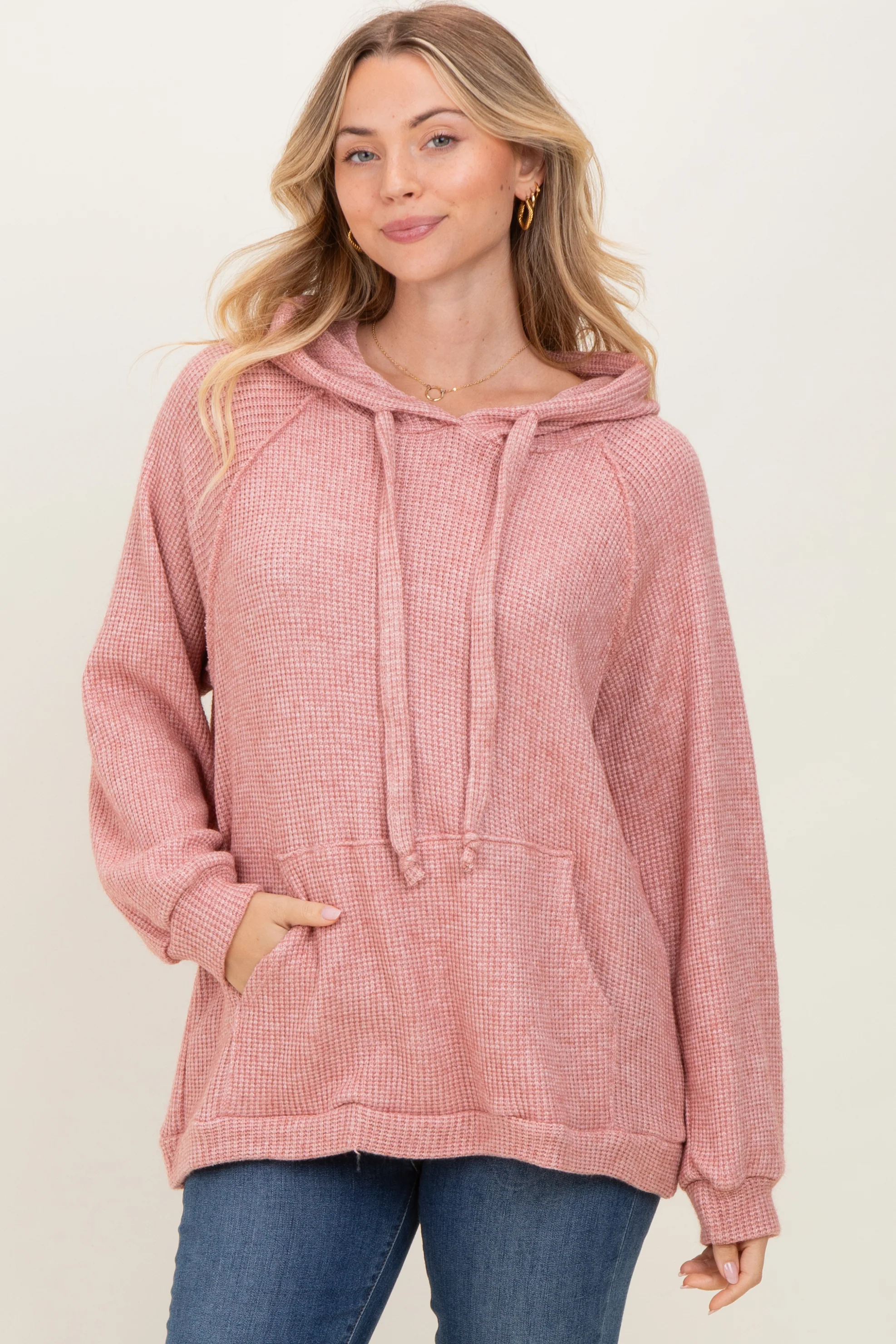 Mauve Long Sleeve Solid Maternity Hoodie Top - Image 5
