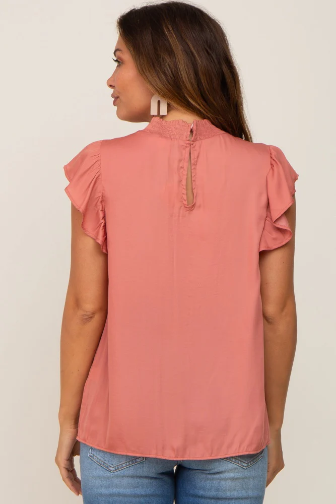 Mauve Mock Neck Flutter Maternity Blouse - Image 3