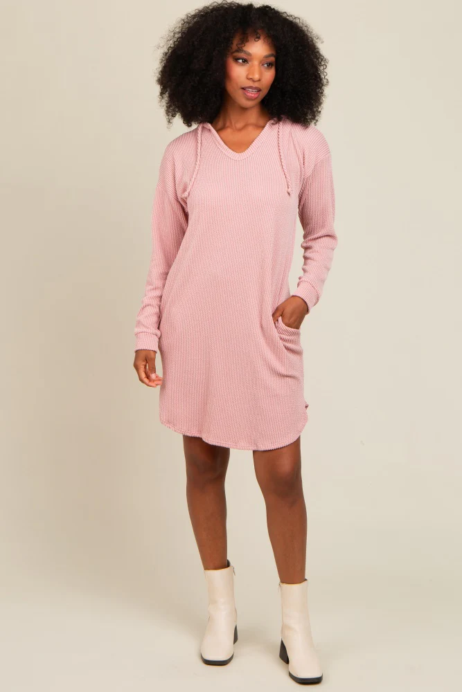 Mauve Ribbed Hoodie Maternity Dress - Image 5