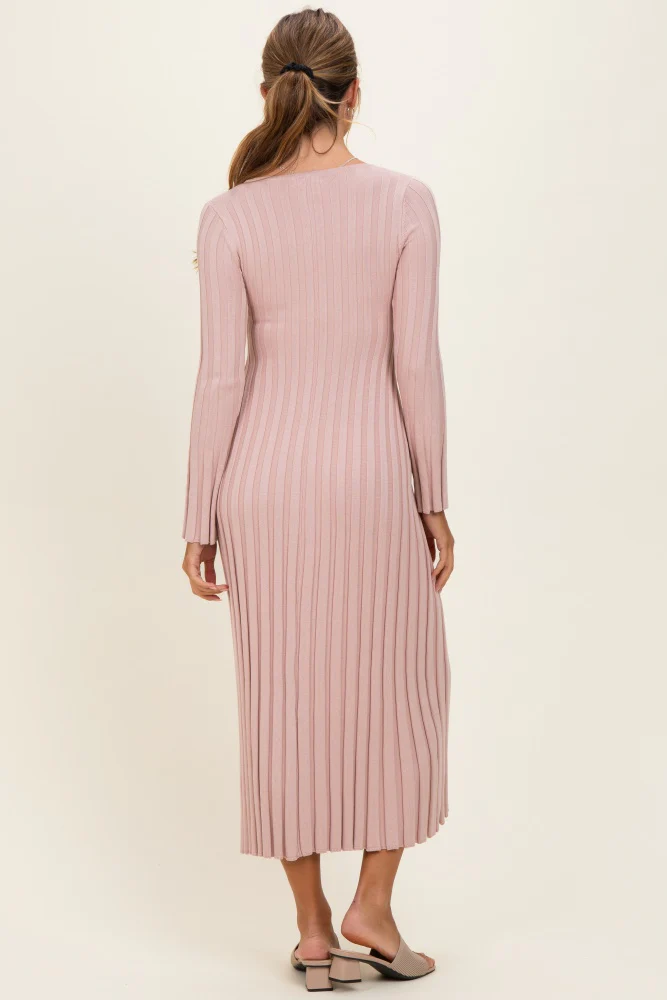 Mauve Ribbed Knit Maxi Dress - Image 3