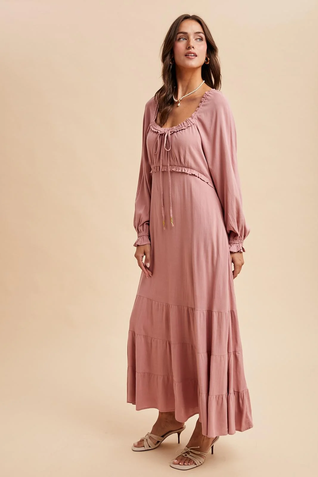 Mauve Ruffled Fit And Flare Maxi Dress - Image 3