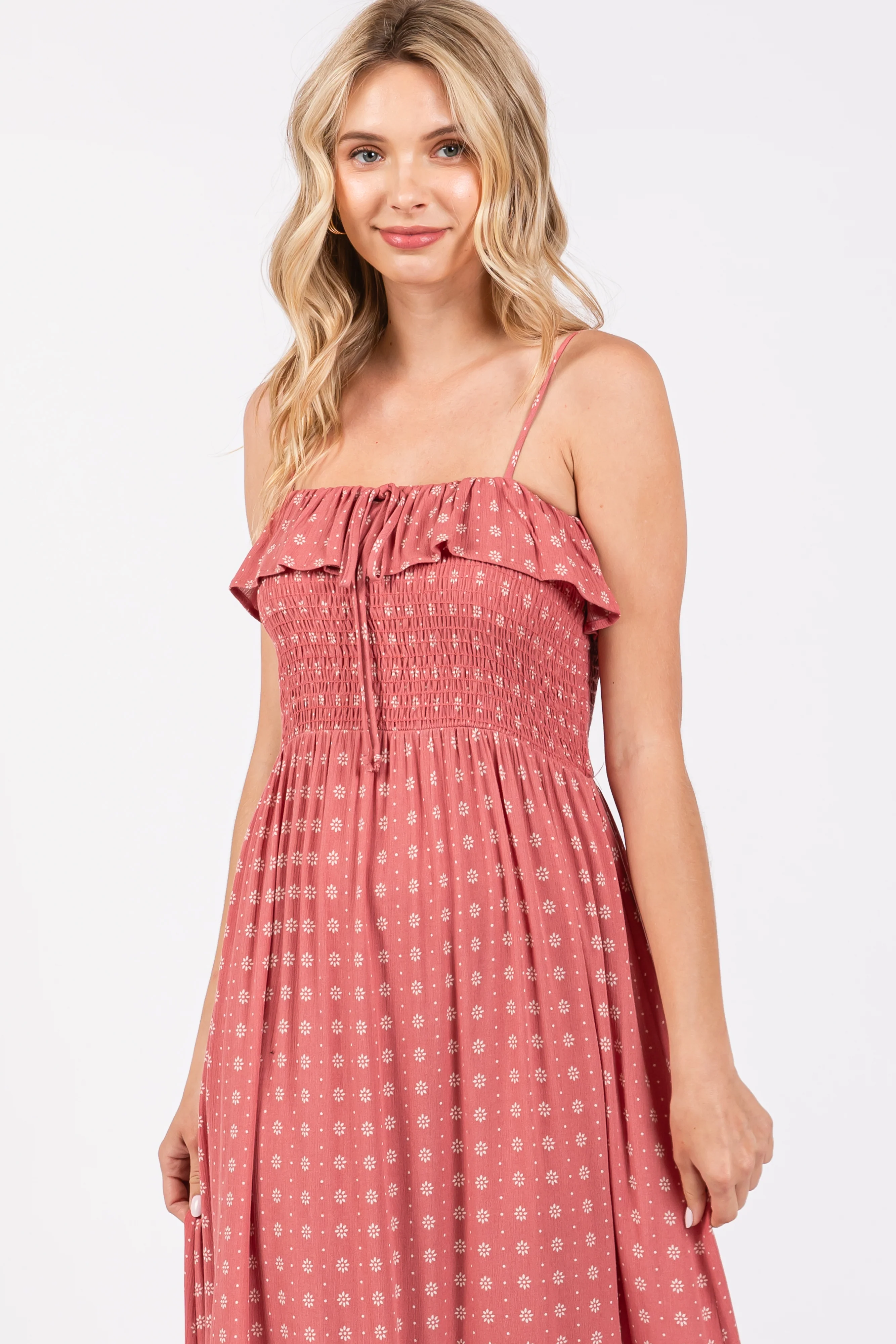 Mauve Smocked Sleeveless Floral Maxi Dress - Image 5