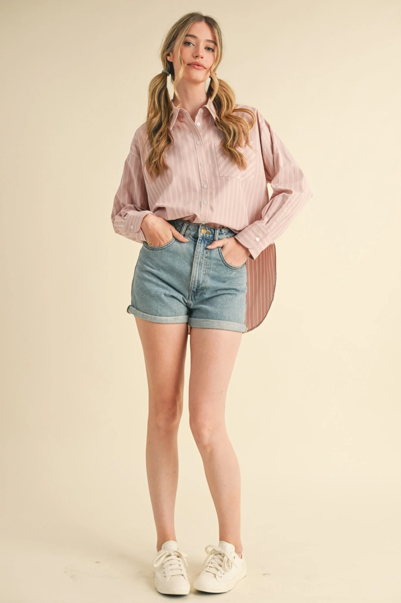 Mauve Striped Button Down Oversized Shirt - Image 5