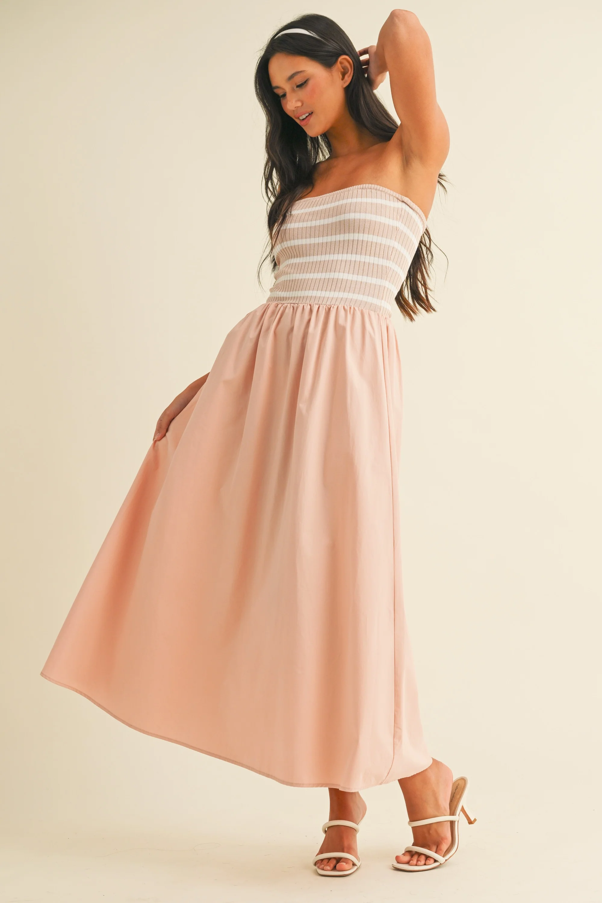 Mauve Striped Tube Knit Maxi Dress