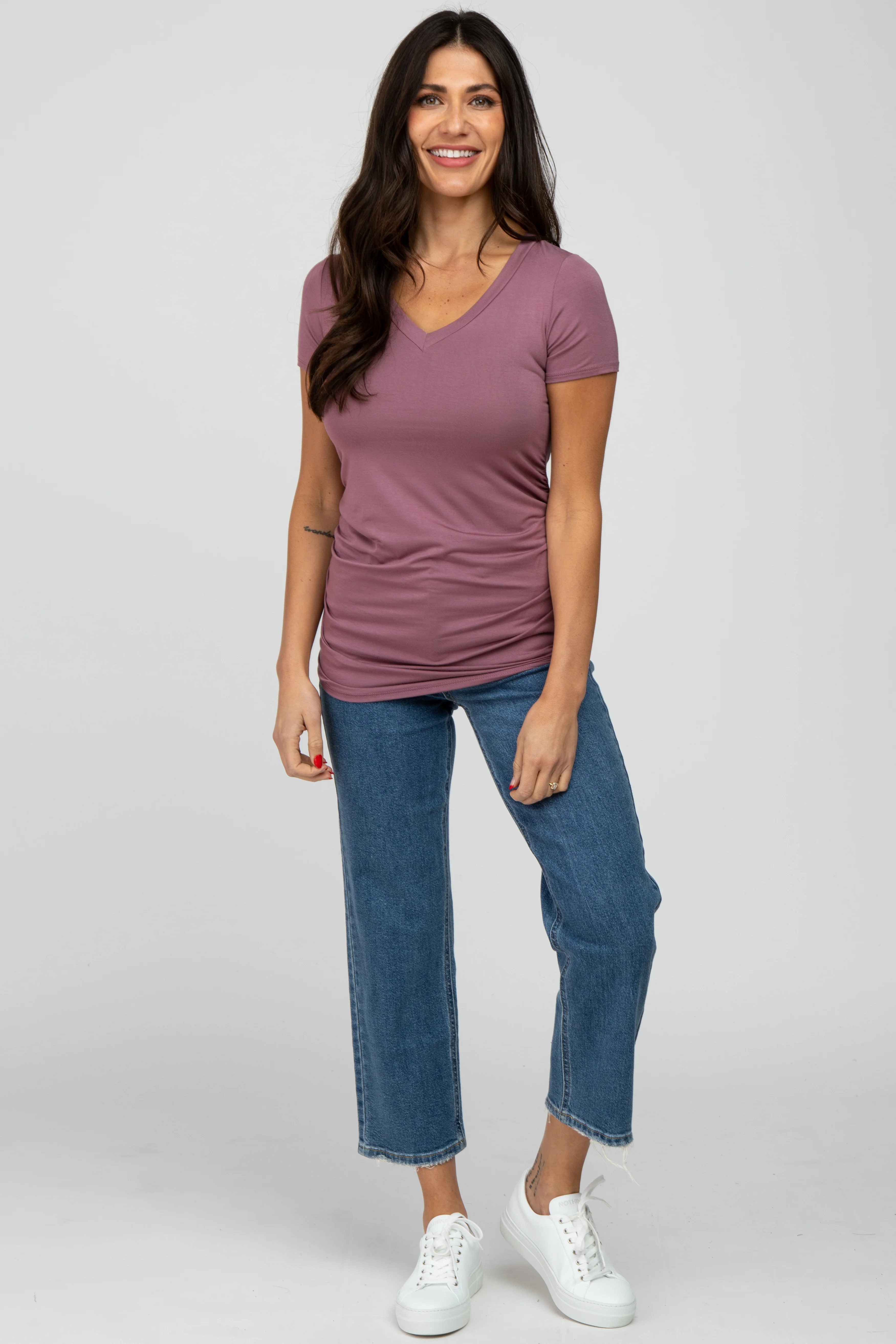 Mauve V-Neck Ruched Side Top - Image 4