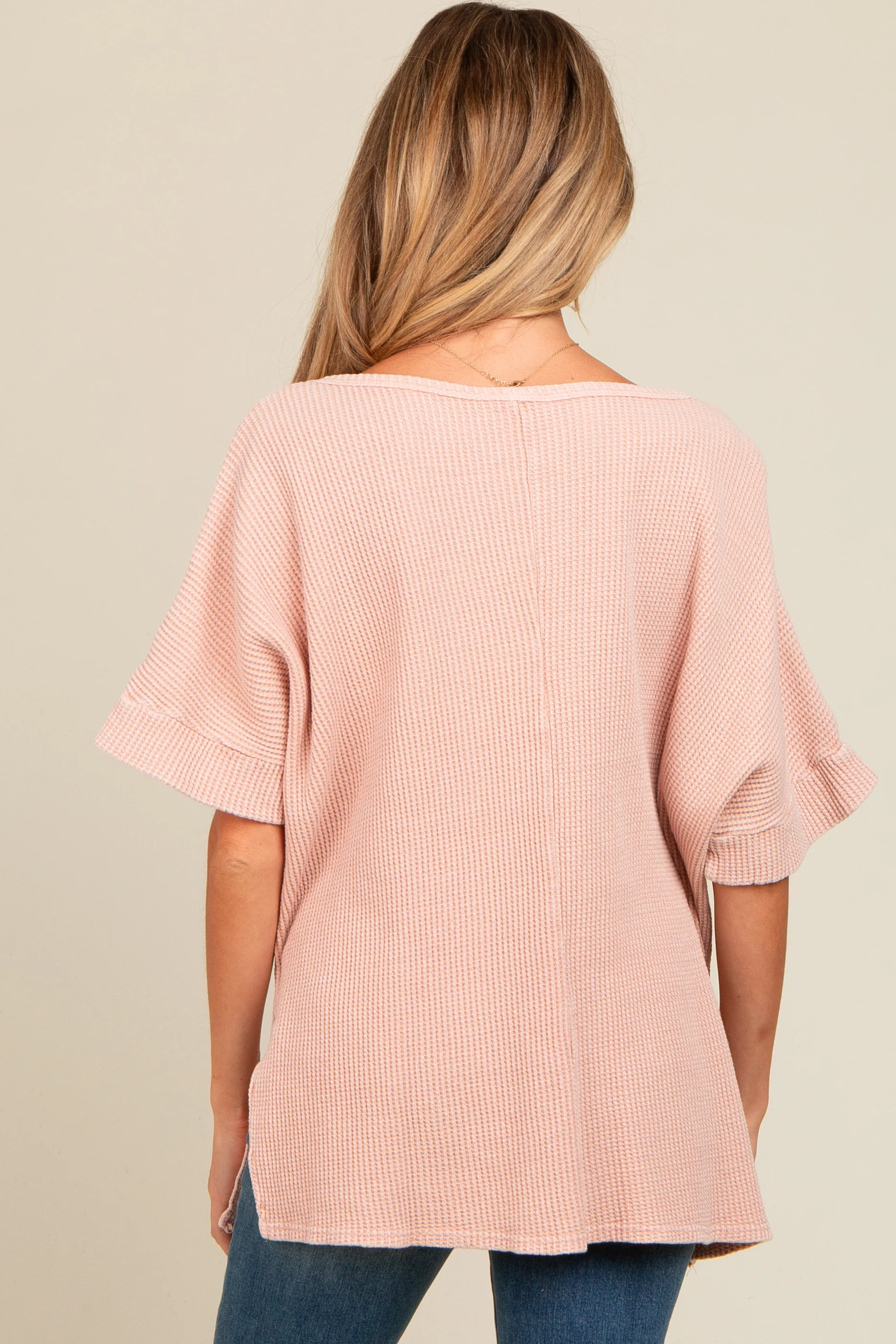 Mauve Waffle Knit V-Neck Maternity Top - Image 3