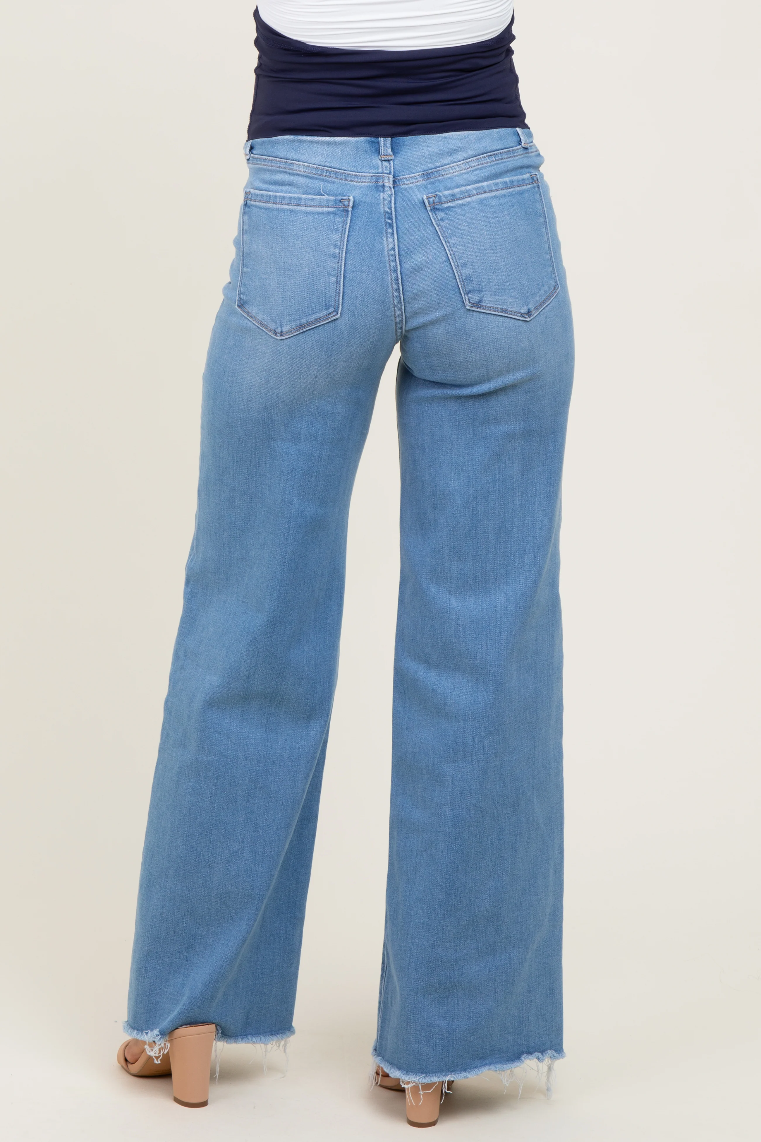 Medium Blue High Rise Frayed Hem Wide Leg Maternity Jeans - Image 6