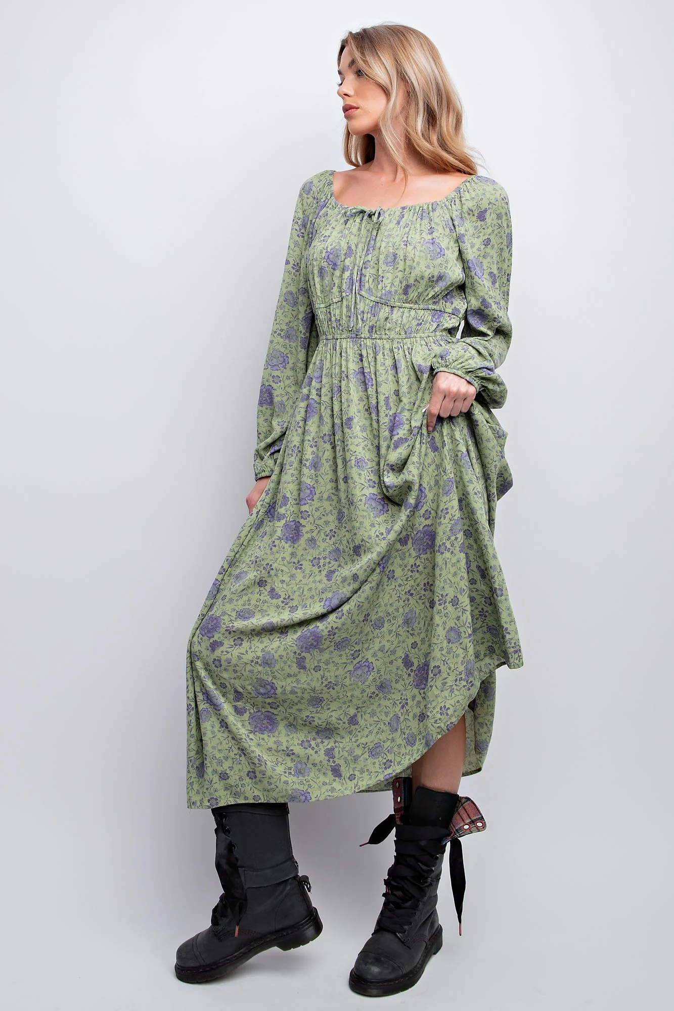 Mint Floral Printed Gauze Maxi Dress - Image 2