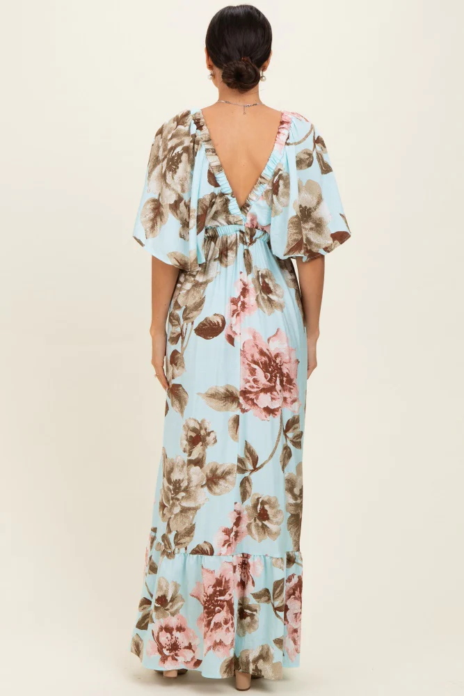 Mint Floral V-Neck Maxi Dress - Image 3