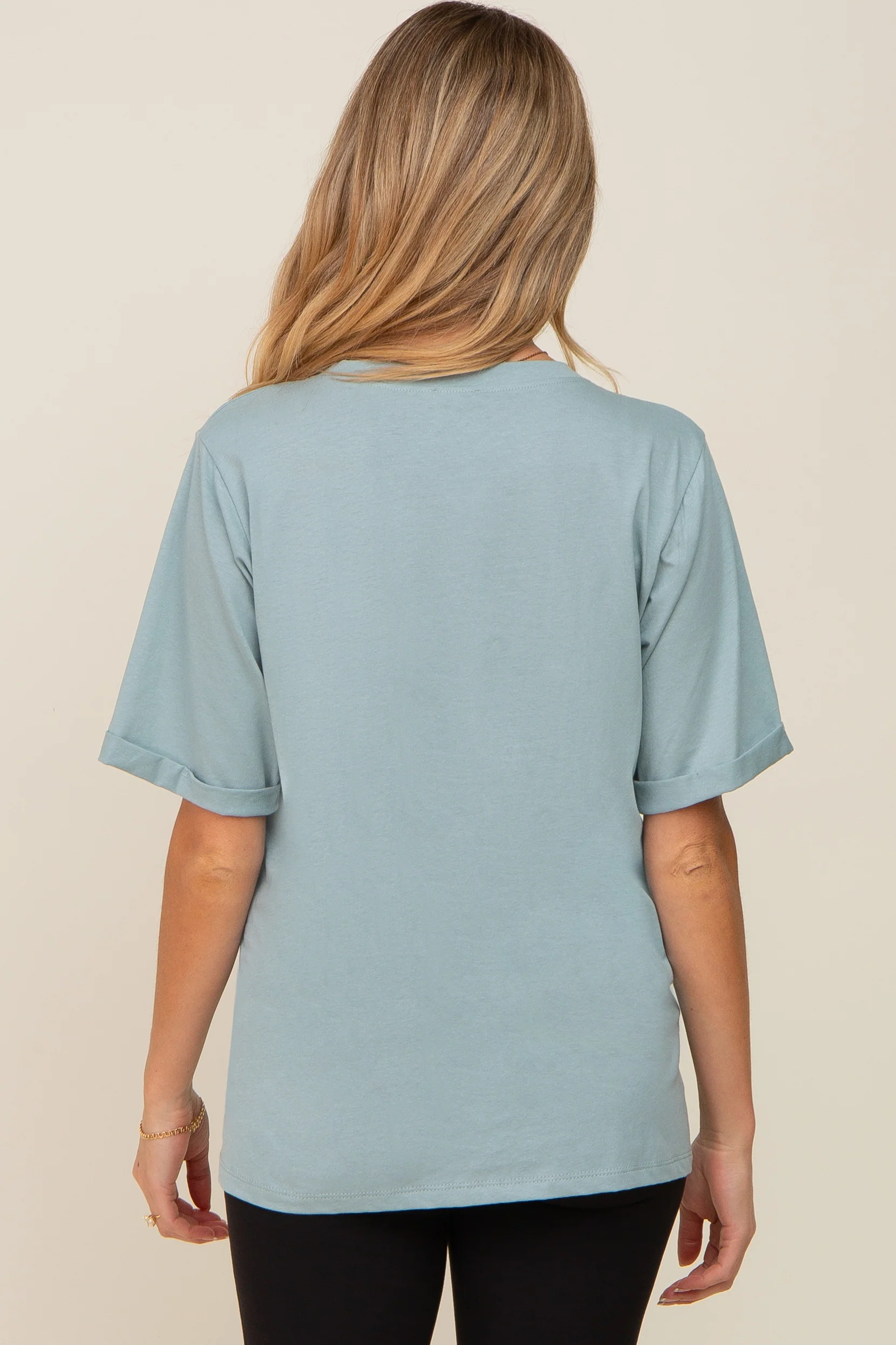 Mint Green Oversized Pocket Front Short Sleeve Maternity Top - Image 3