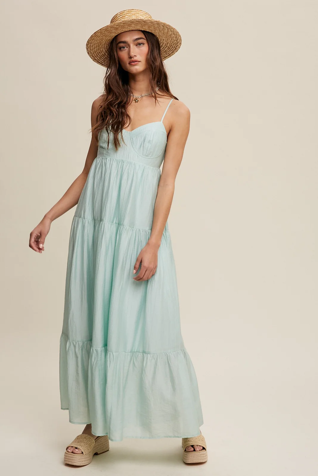 Mint Green Sleeveless Tiered Maxi Dress - Image 2
