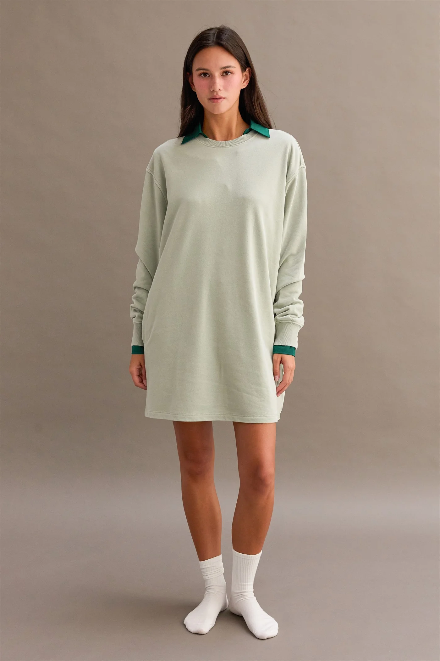 Mint Mineral Wash Oversized Sweatshirt Mini Dress