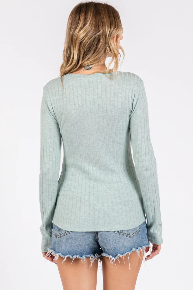 Mint Ribbed Long Sleeve Top - Image 3