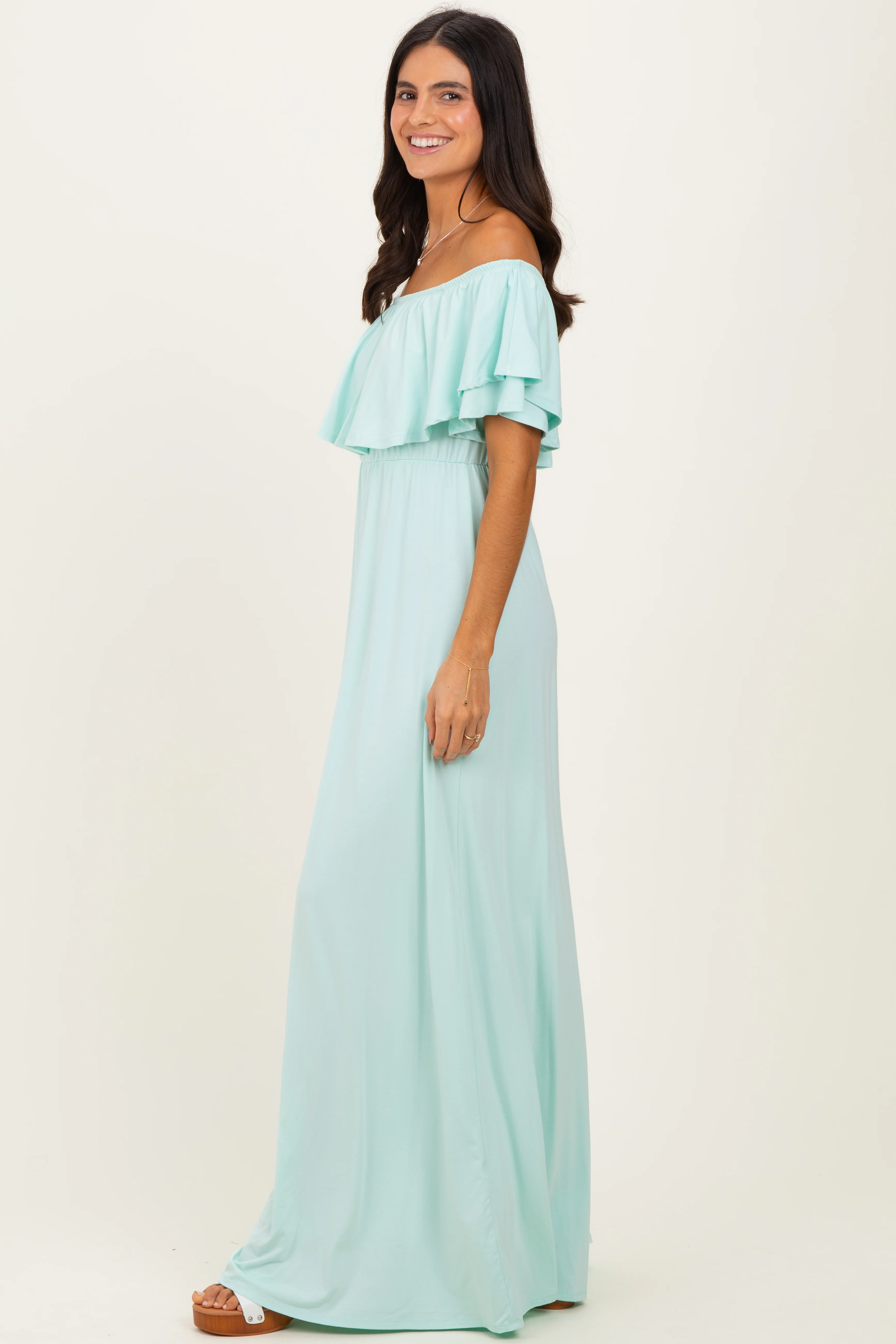 Mint Ruffle Off Shoulder Maxi Dress - Image 3