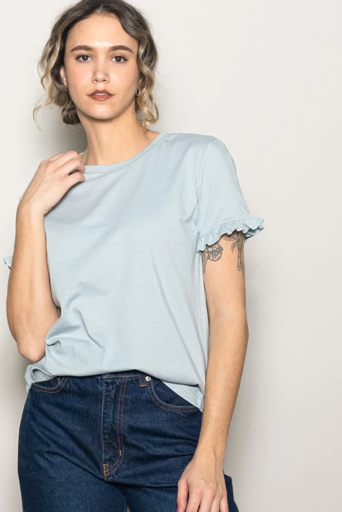 Mint Ruffle Trim Short Sleeve Maternity T-Shirt - Image 4