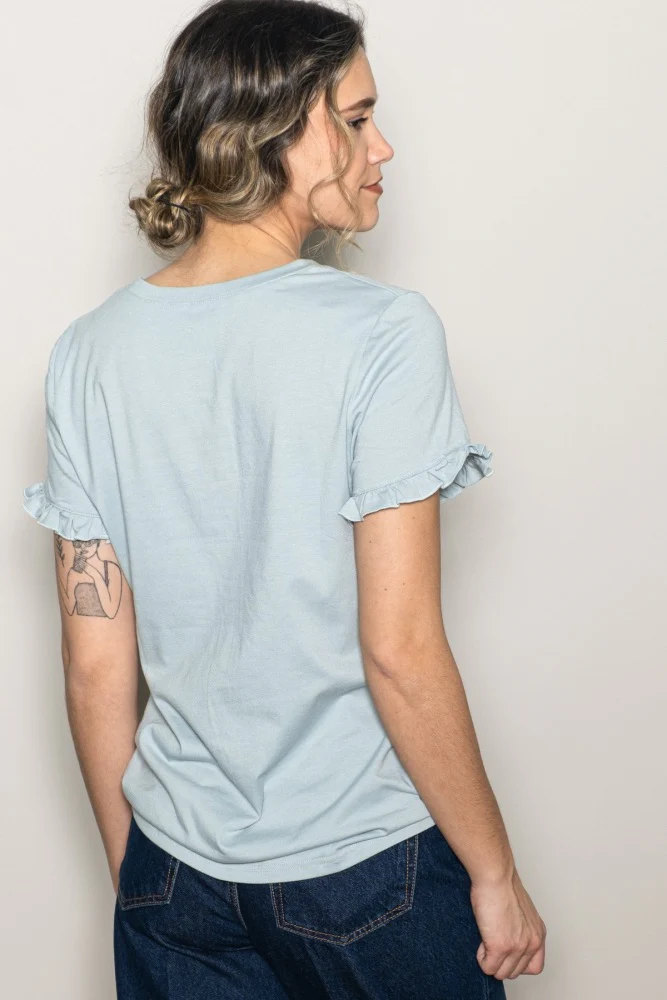 Mint Ruffle Trim Short Sleeve T-Shirt - Image 3