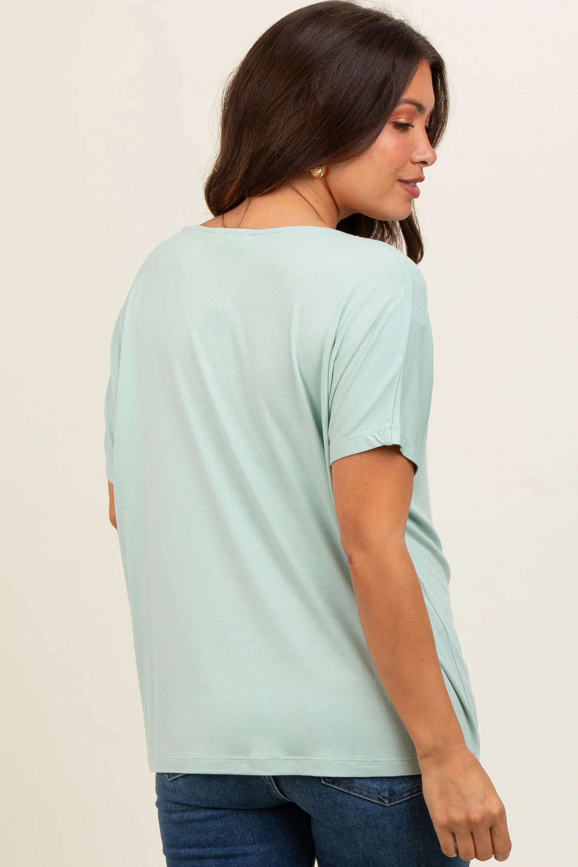 Mint Short Dolman Sleeve V-Neck Maternity Top - Image 3