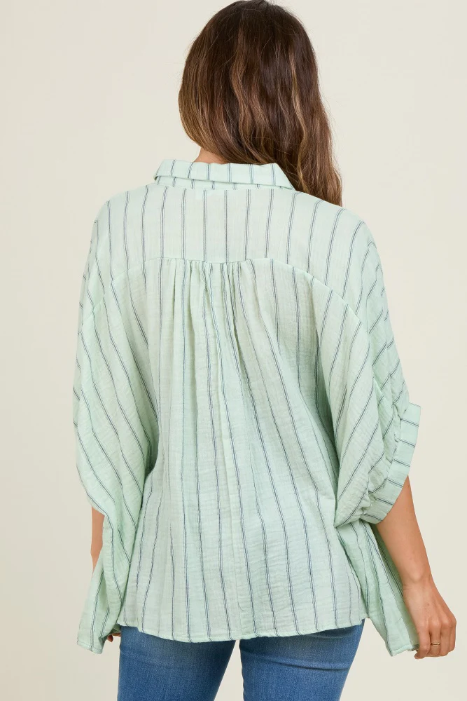 Mint Striped Collared Oversized Maternity Top - Image 3