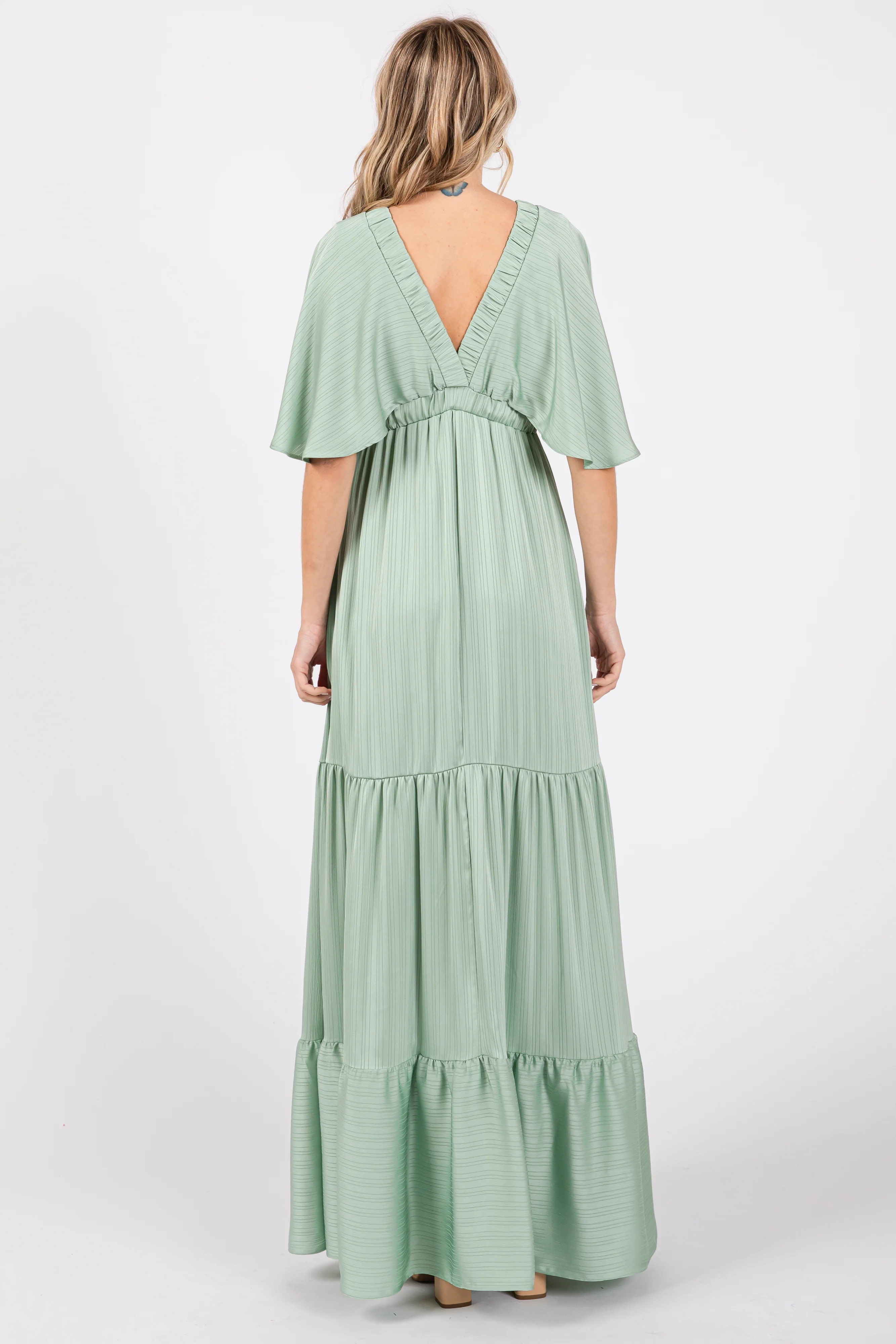 Mint V-Neck Flutter Sleeve Tiered Maxi Dress - Image 3