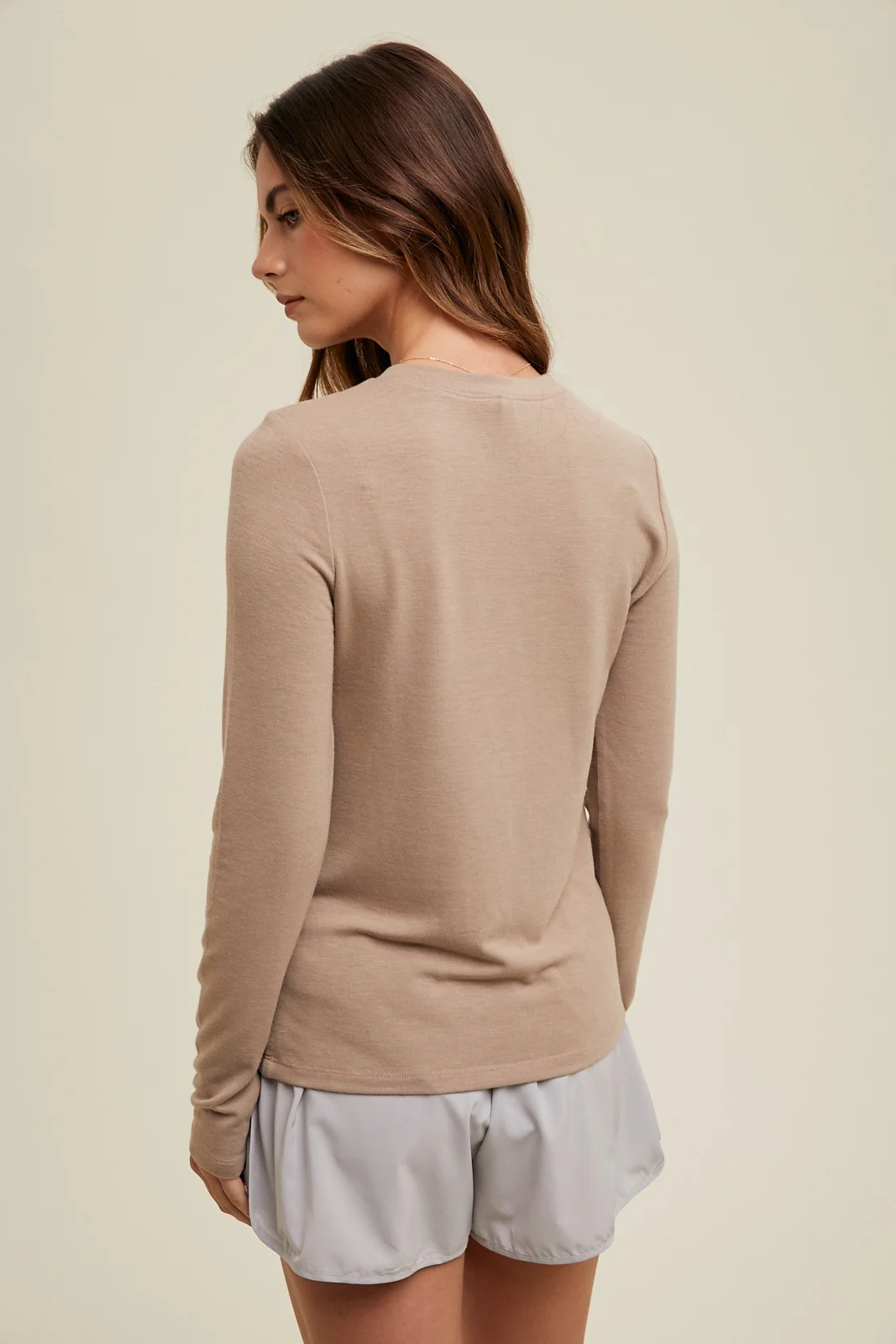 Mocha Basic Fitted Long Sleeve Top - Image 3