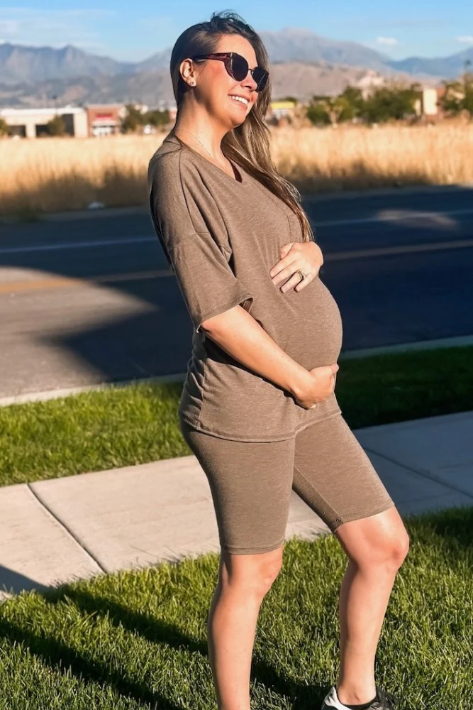 Mocha Biker Short Maternity Sleep Set - Image 11
