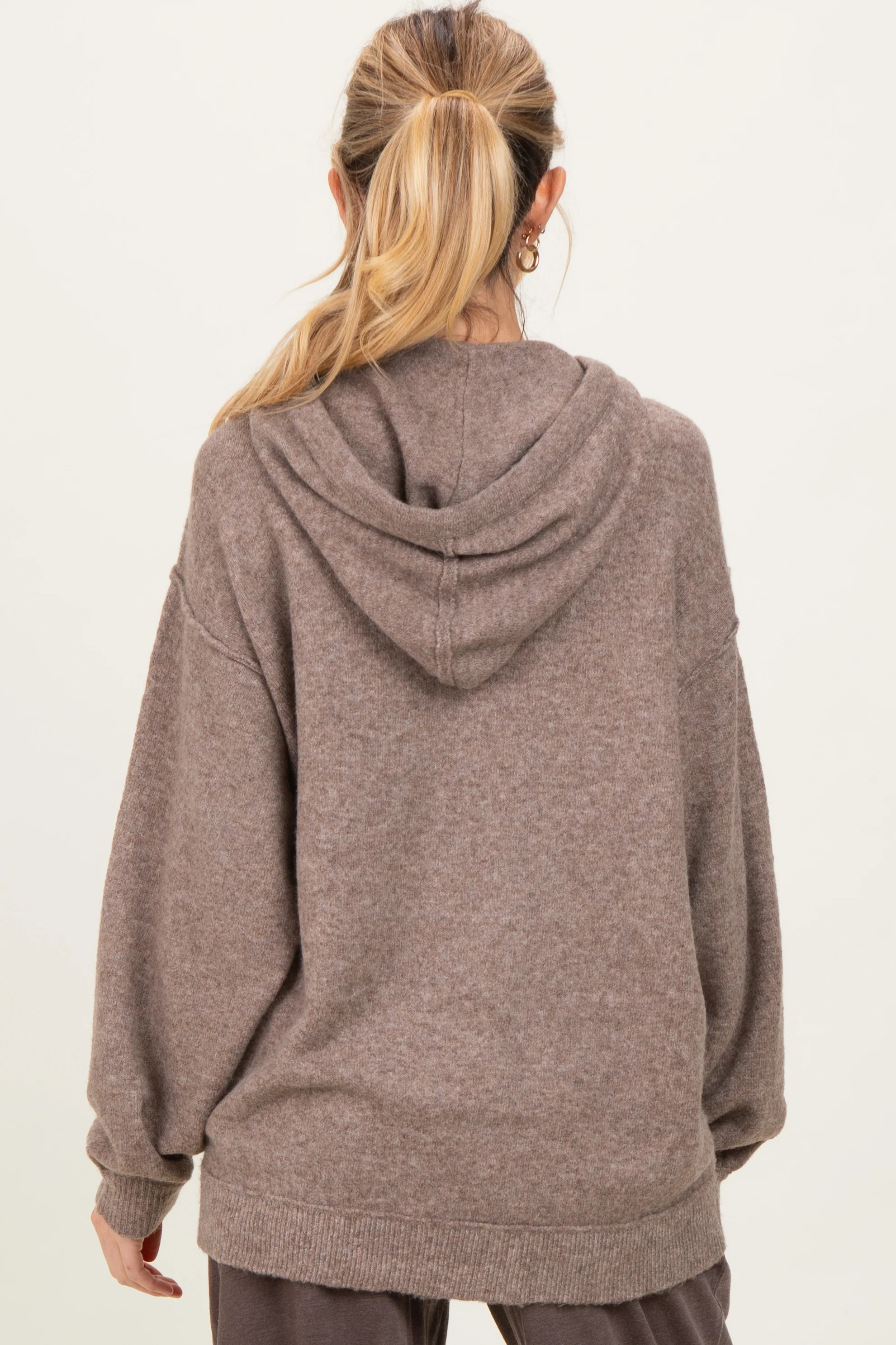 Mocha Brushed Knit Oversized Maternity Hoodie - Image 3