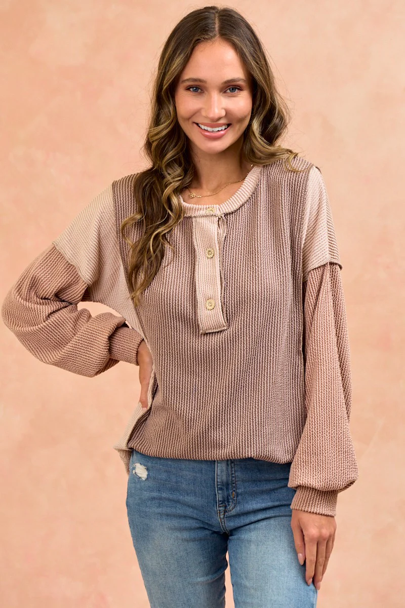 Mocha Colorblock Maternity Top - Image 3