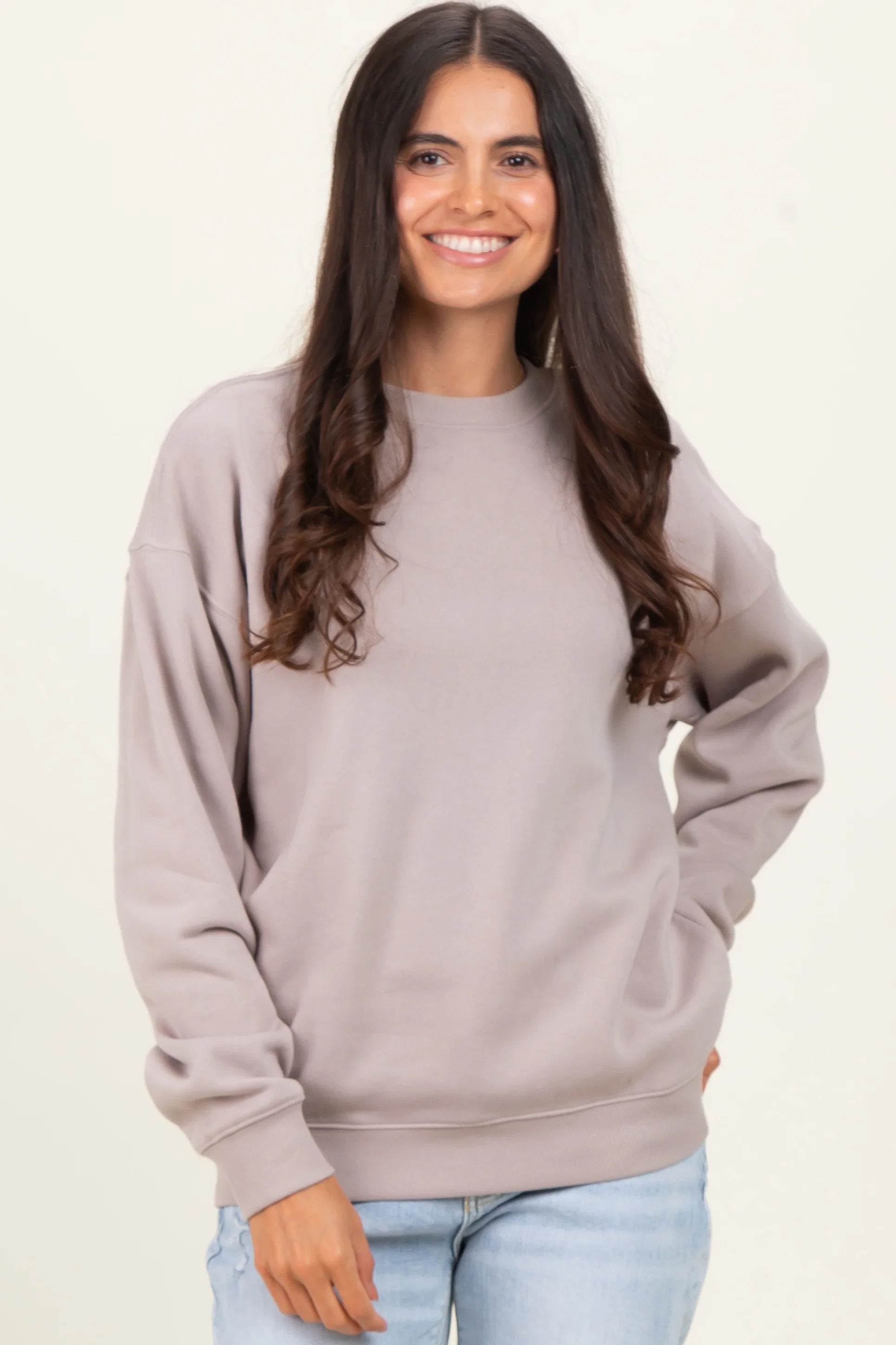 Mocha Fleece Crew Neck Relaxed Fit Sweatshirt - Image 2