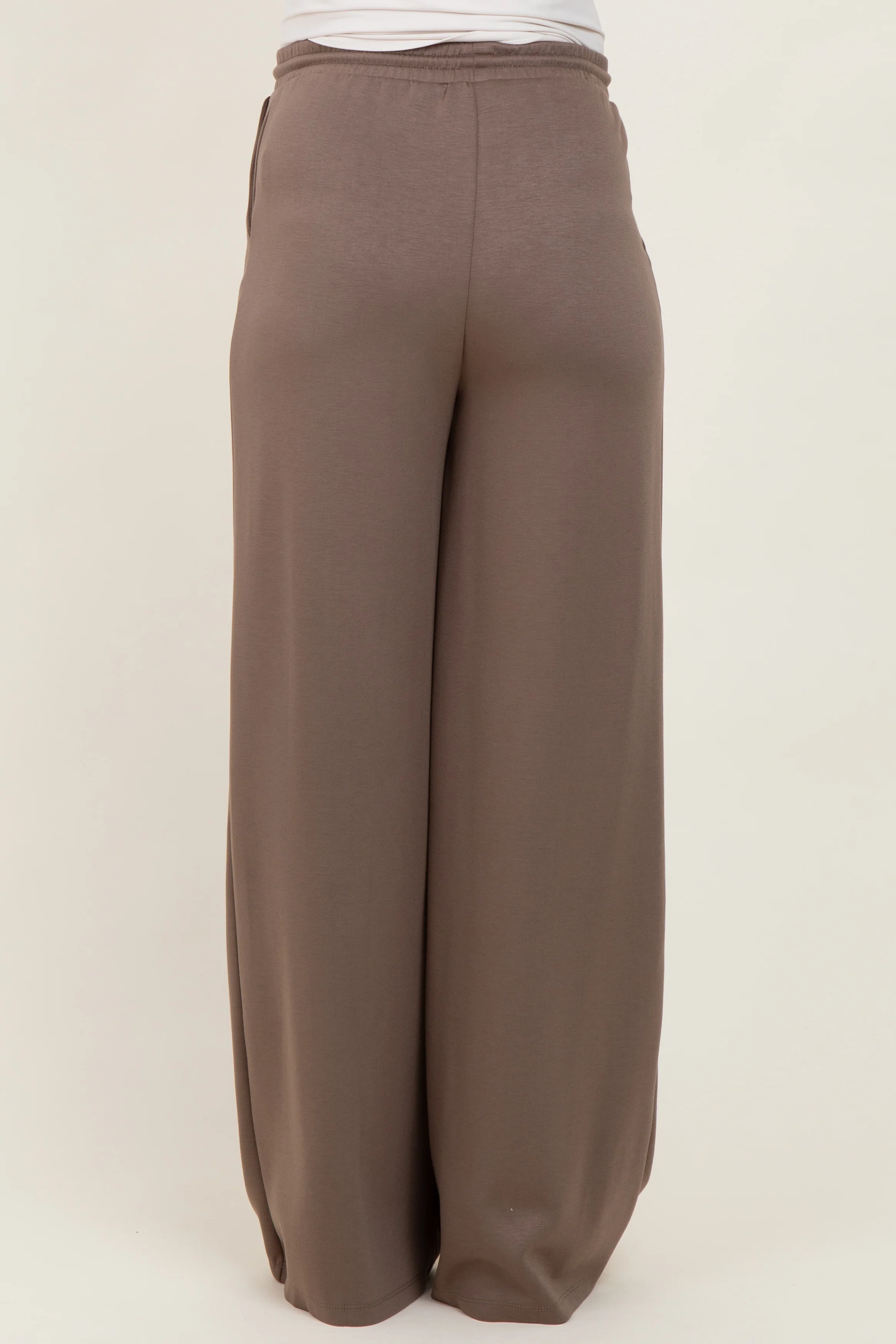 Mocha Flowy Knit Drawstring Maternity Pants - Image 4