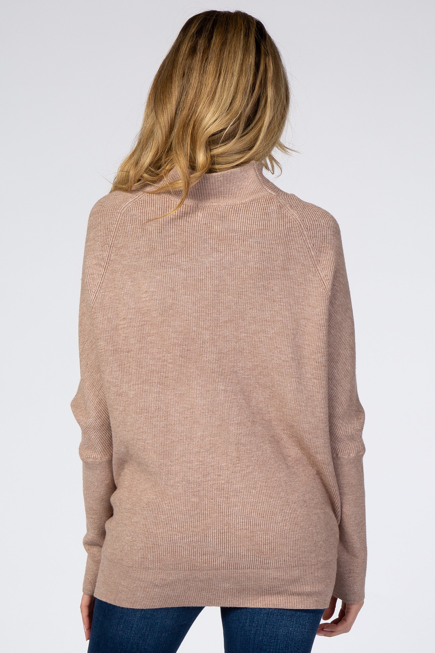Mocha Funnel Neck Dolman Sleeve Maternity Sweater - Image 3