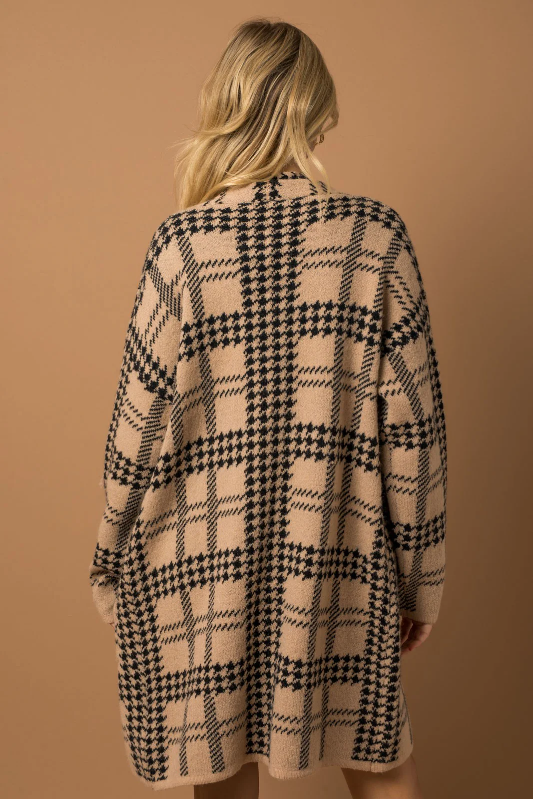 Mocha Houndstooth Long Cardigan - Image 3