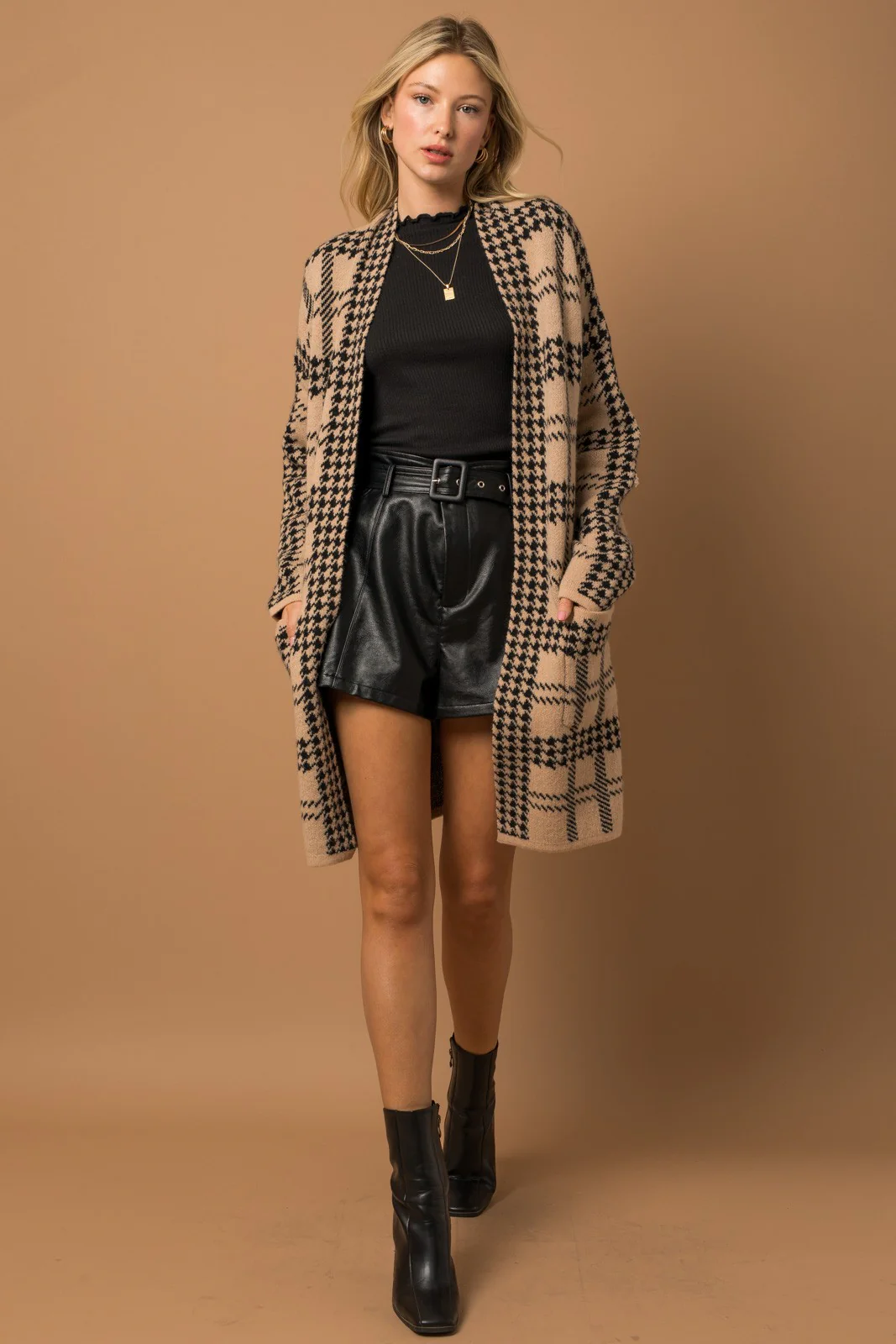 Mocha Houndstooth Long Cardigan - Image 4