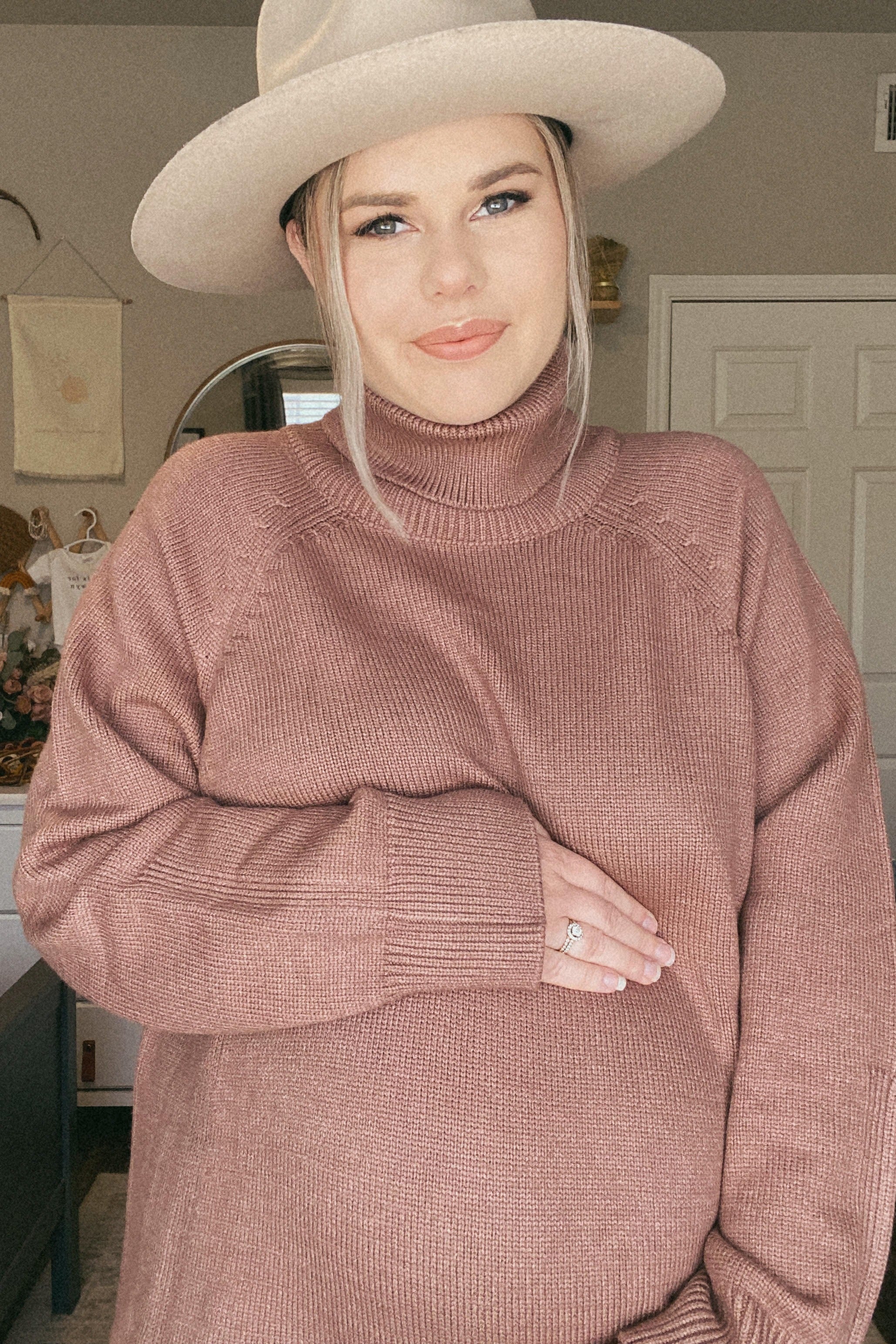 Mocha Knit Turtleneck Maternity Sweater Dress - Image 7