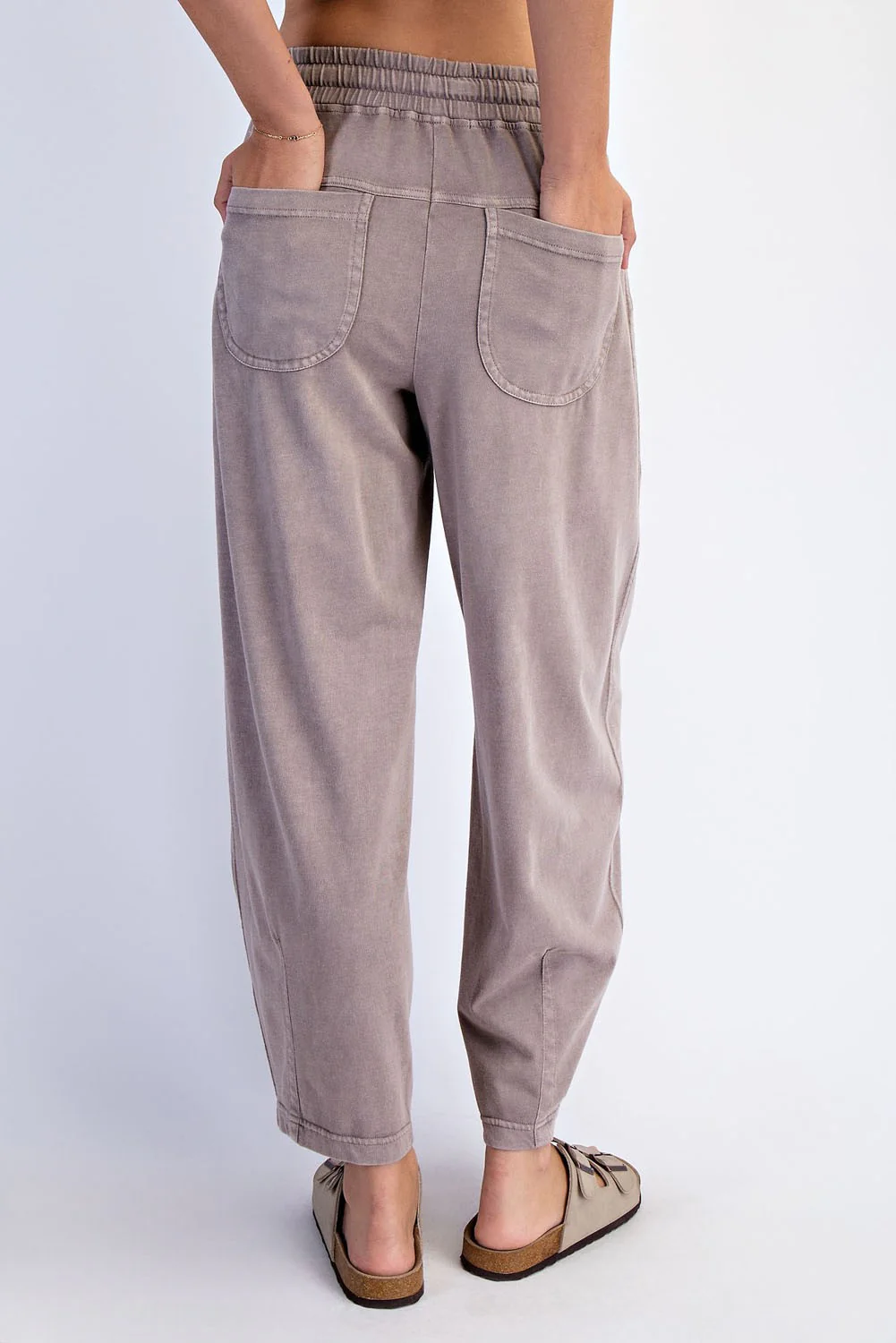 Mocha Mineral Wash Barrel Leg Lounge Pants - Image 4
